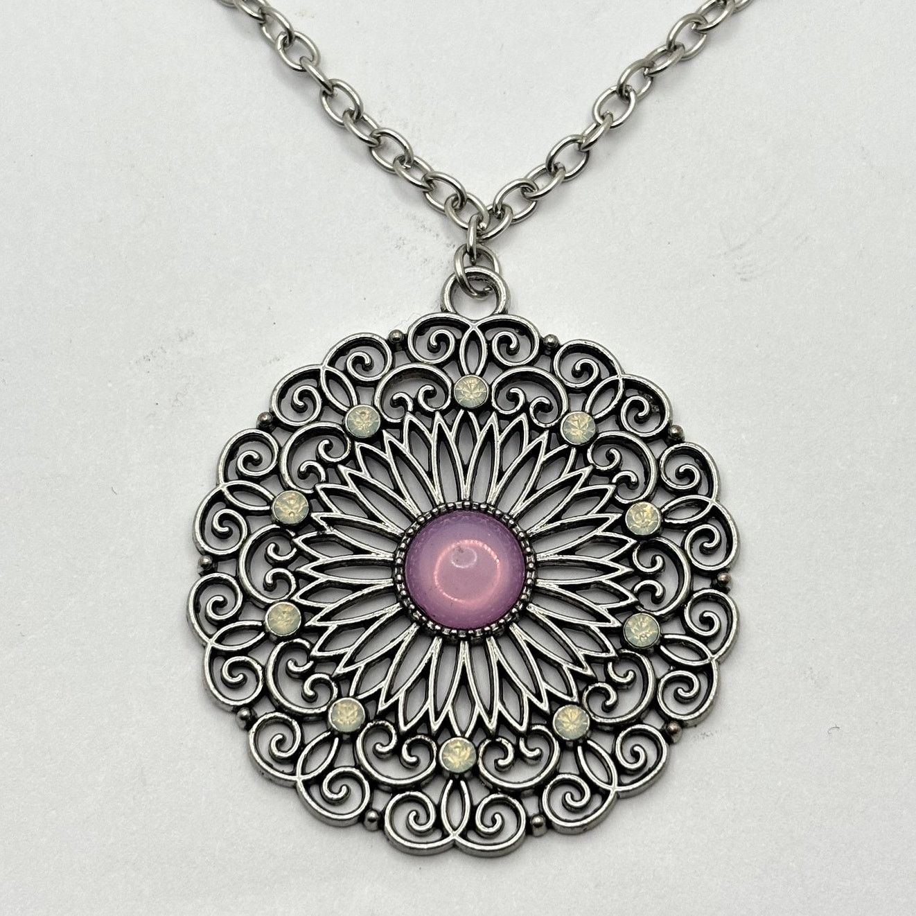 Other Silver & Pink Flower Necklace Size ONE SIZE - 2 Thumbnail