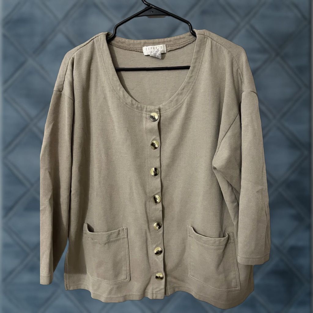 Express Express Cardigan Women’s Tan Oversized Tricot Medium Size M / US 6-8 / IT 42-44 - 1 Thumbnail