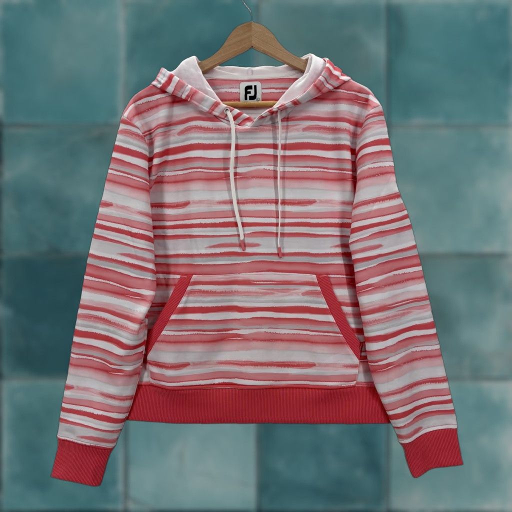 Footjoy FootJoy Hoodie Womens Large Pink Striped Fleece Pullover Golf Kangaroo Pocket Size L / US 10 / IT 46 - 1 Thumbnail