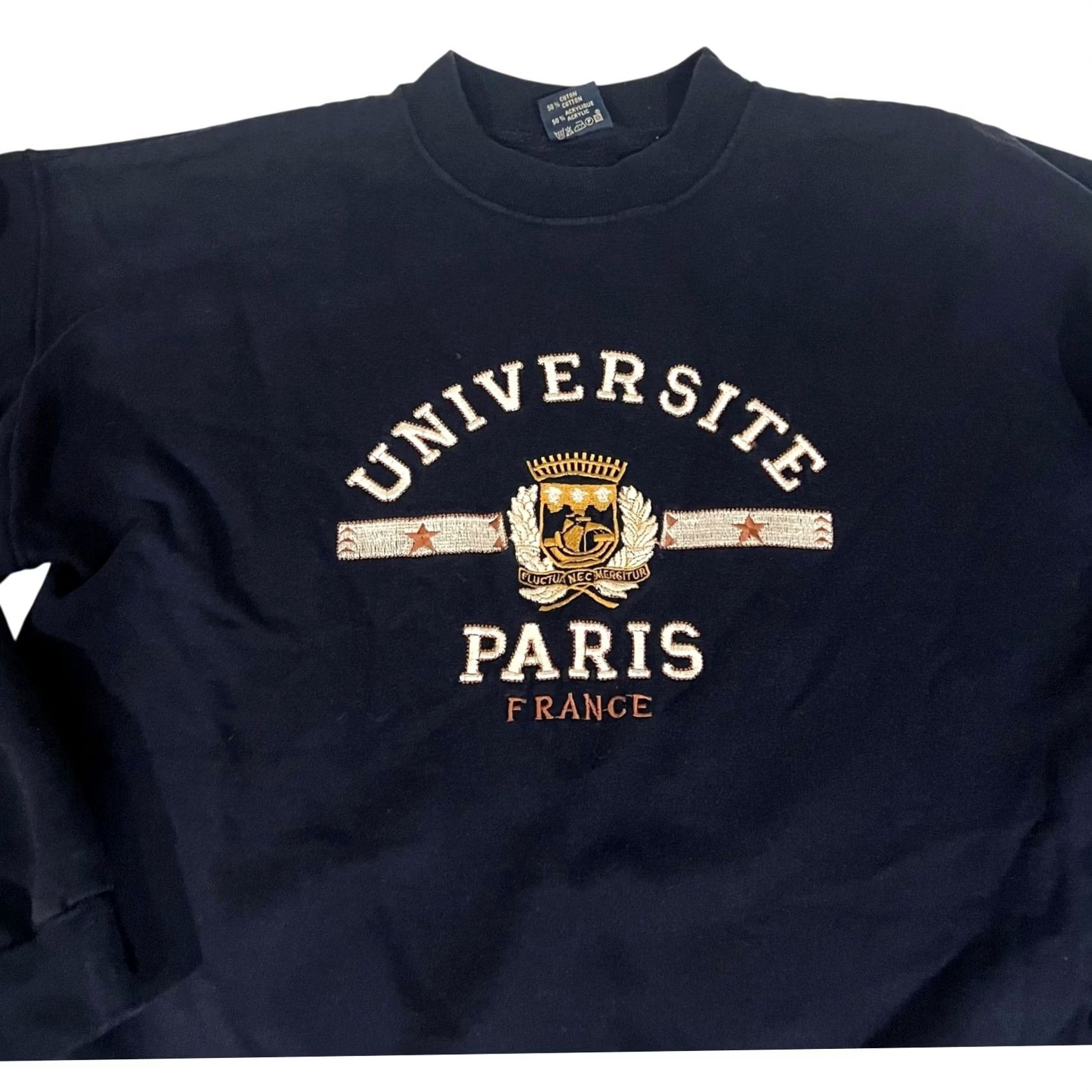 Vintage VINTAGE Universite Paris Sorbonne Sweatshirt XL Navy 80s France Women Pullover Crew Neck Cotton Blend Solid Casual Shirt Size XL / US 12-14 / IT 48-50 - 2 Thumbnail
