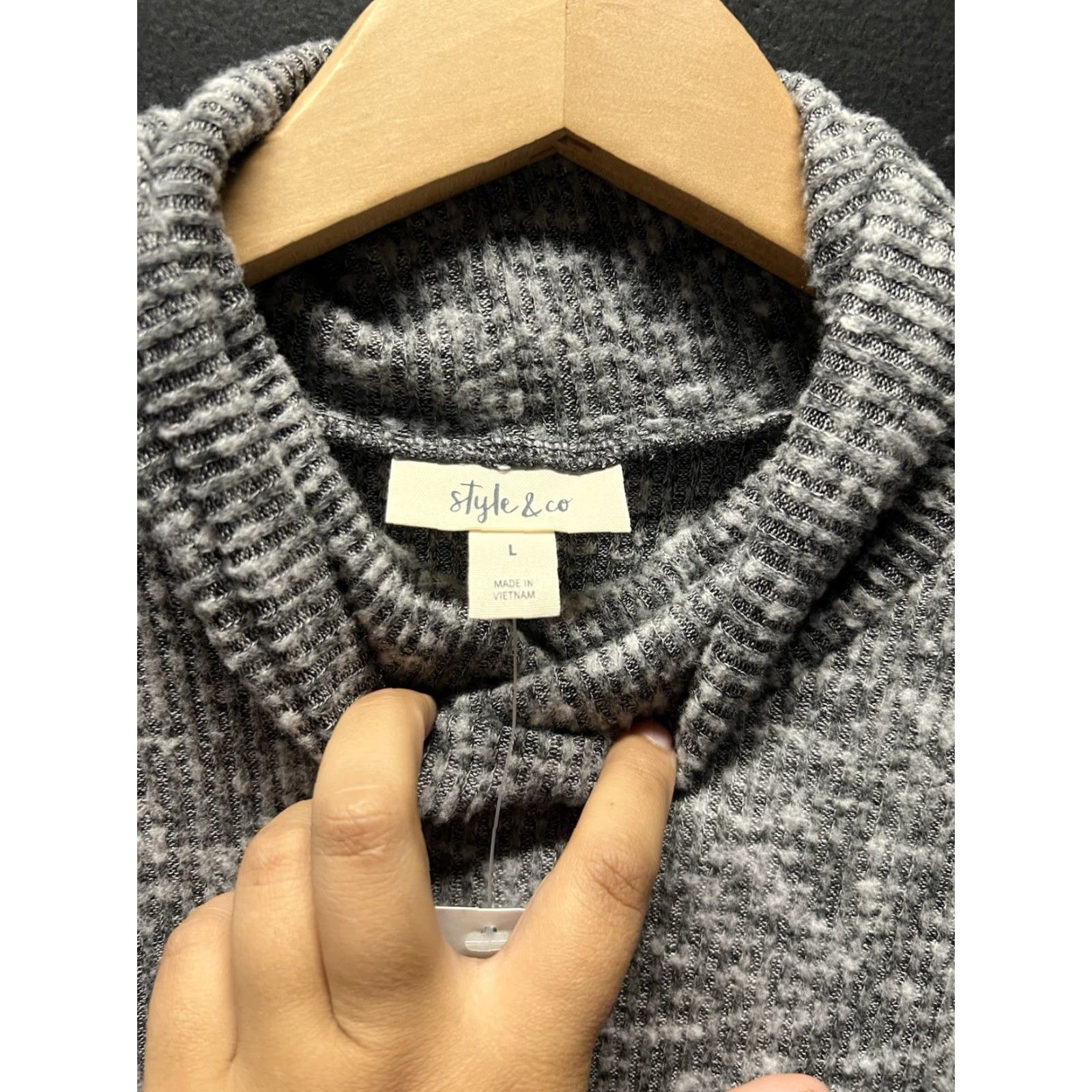 Vintage Style & Co Turtleneck Shirt Mock Gray Long Sleeve NWT Womens Large Size L / US 10 / IT 46 - 2 Thumbnail