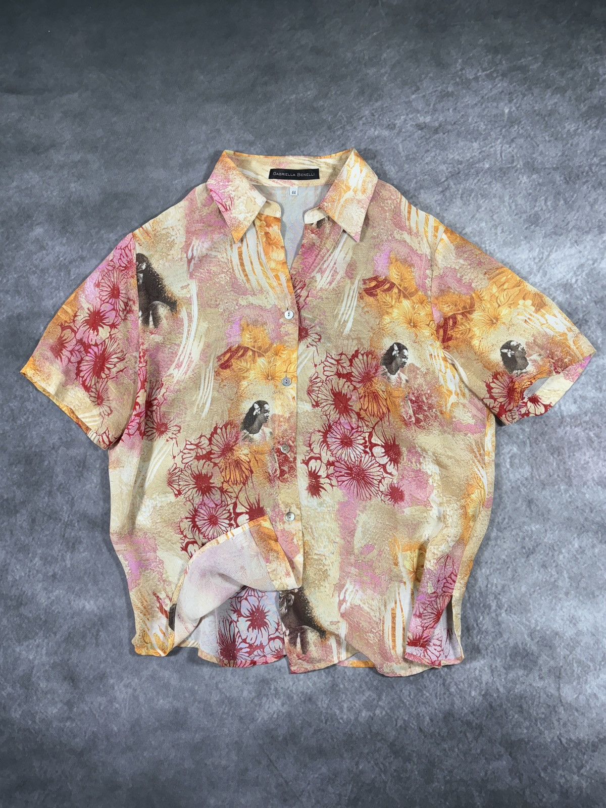 Vintage Vintage Sheer Shirt Shortsleeve Mesh Summer Print Viscose Size US L / EU 52-54 / 3 - 2 Thumbnail