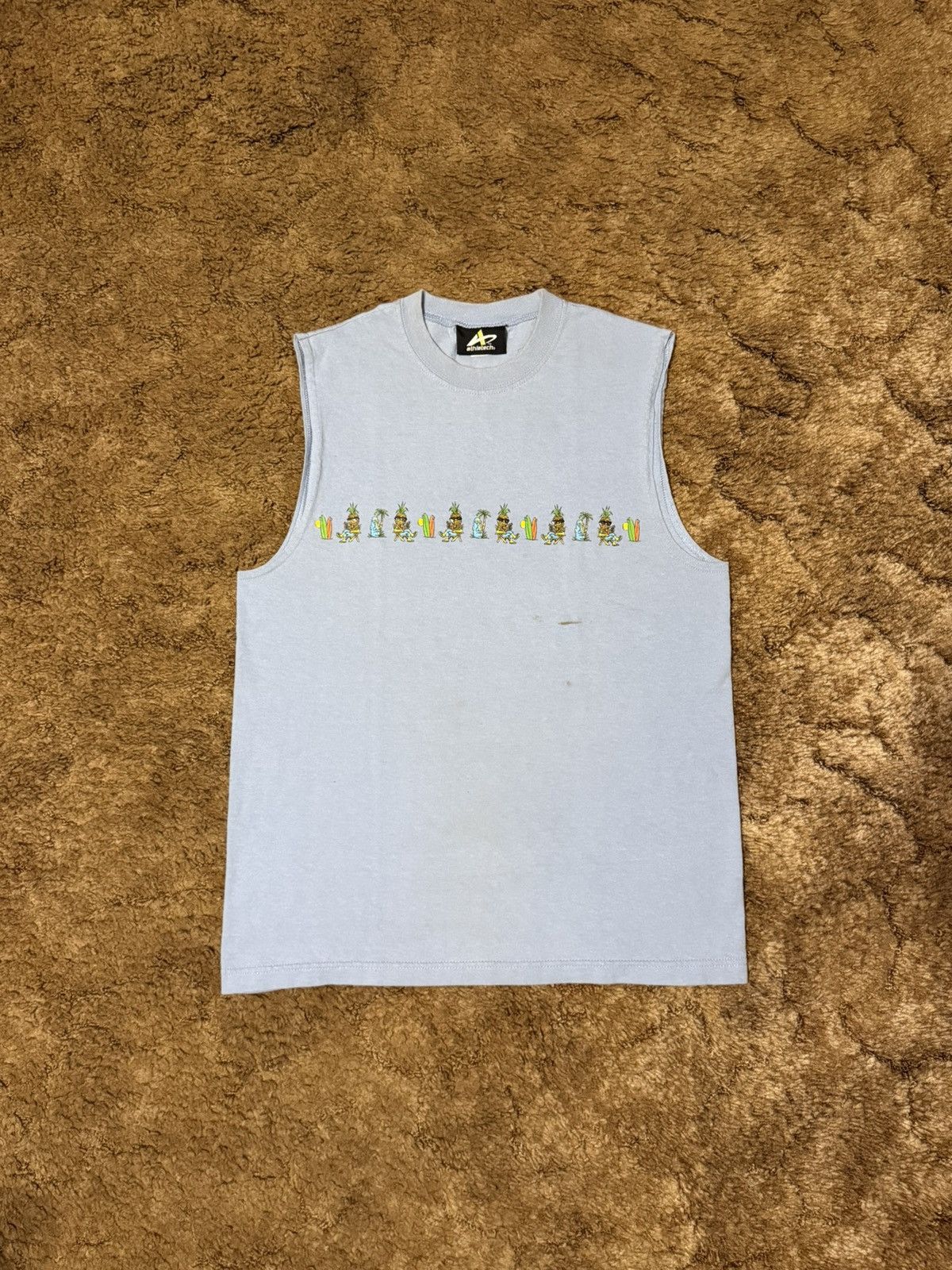Vintage 90s Sleeveless Hawaiian Tee Blue Medium Size US M / EU 48-50 / 2 - 1 Thumbnail