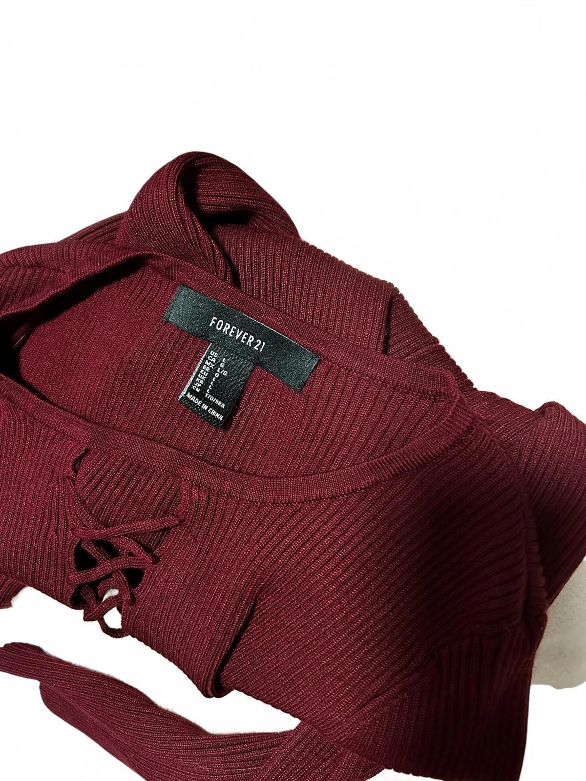 Forever 21 Forever 21 Burgundy Lace-Up Ribbed Sweater Size L / US 10 / IT 46 - 5 Thumbnail