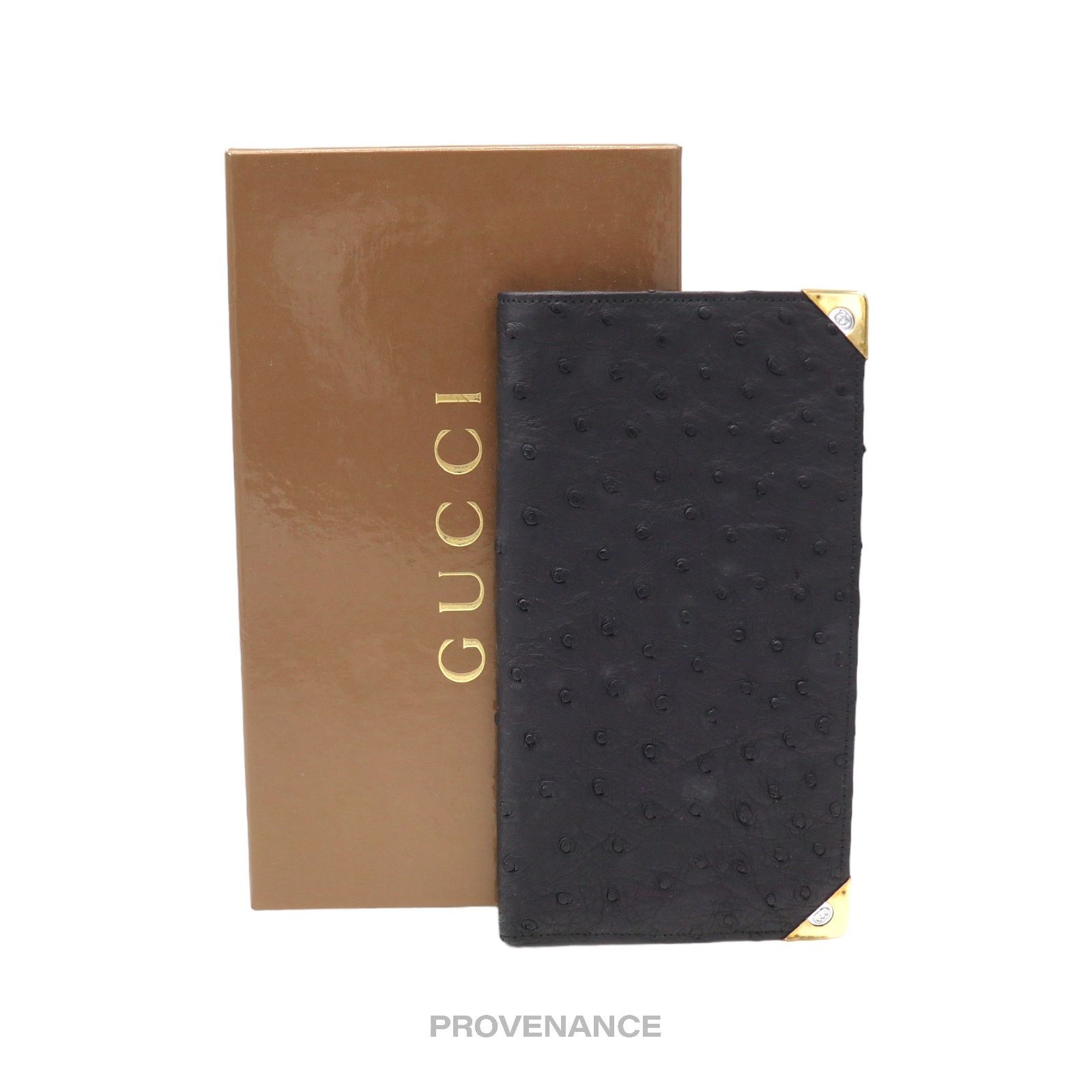 Gucci 🔴 Gucci Long Wallet - Black Ostrich Leather Size ONE SIZE - 1 Thumbnail