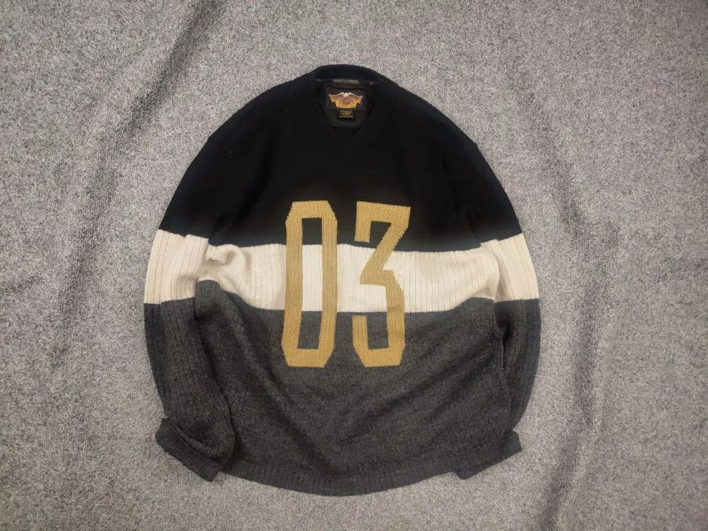 Harley Davidson Harley-Davidson Vintage Knit Sweater Striped V-Neck Japan Size US L / EU 52-54 / 3 - 1 Thumbnail