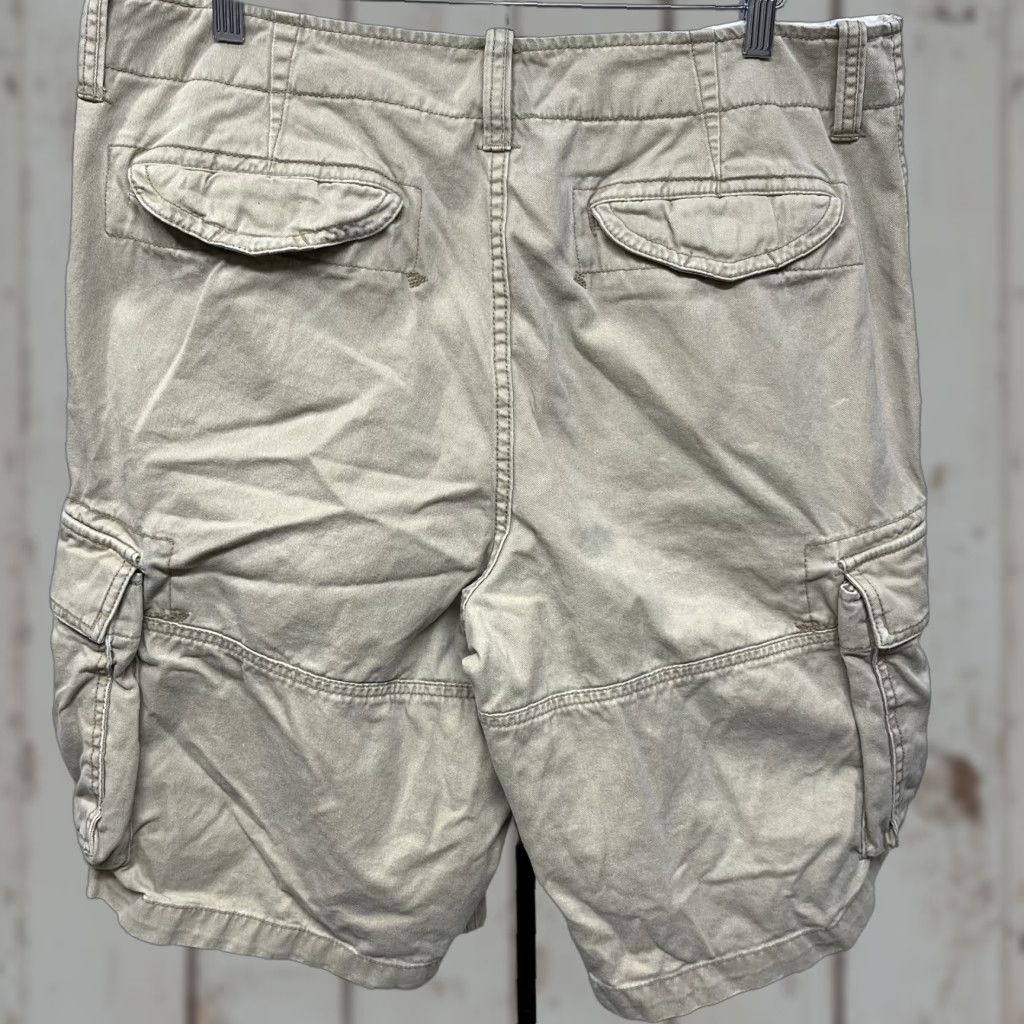 VINTAGE Polo Jeans Ralph Lauren Military Surplus Khaki Cargo Shorts Men’s Sz 35 - 100% Cotton Beige Regular Pockets Cargo 35 Vietnam Middle MD
