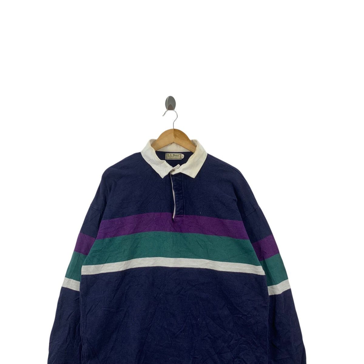 L.L. Bean Vintage 90s L.L. BEAN Made In USA Striped Rugby Polo Tee Size US L / EU 52-54 / 3 - 2 Thumbnail