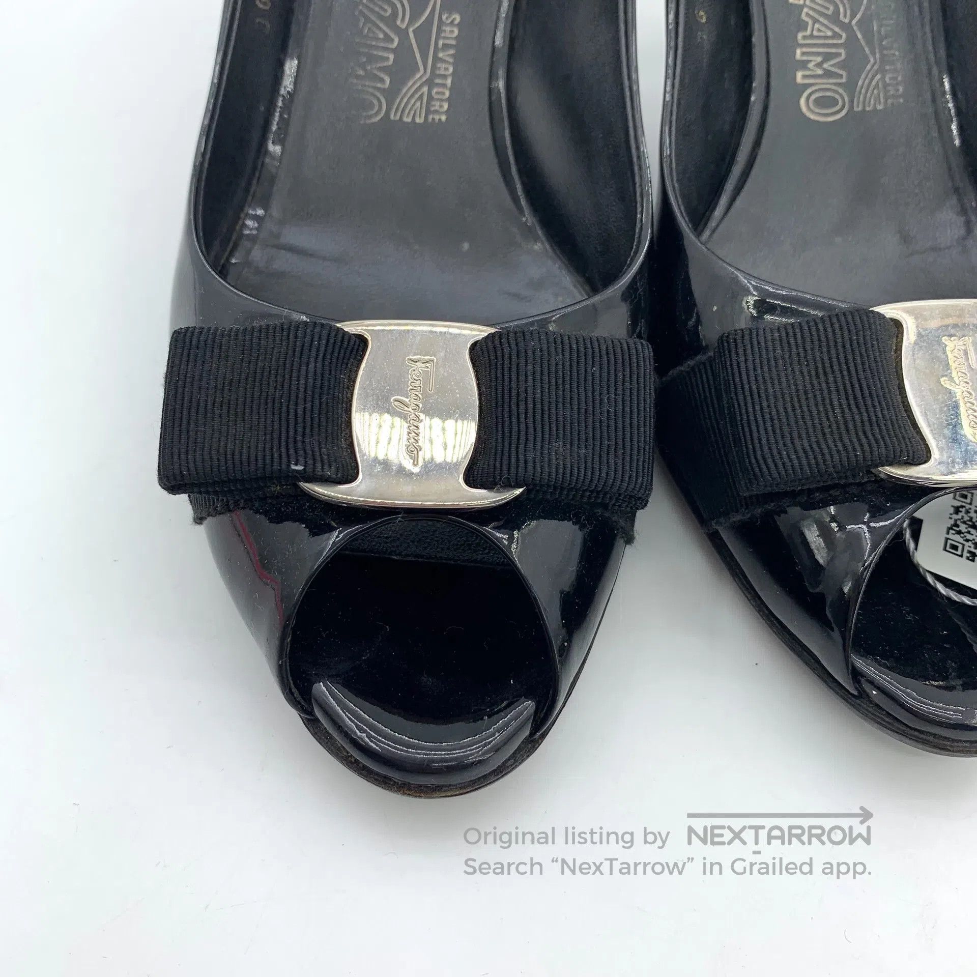 Salvatore Ferragamo Salvatore Ferragamo Black Patent Leather Bow Tie Peep Toe Size US 5 / IT 35 - 8 Thumbnail