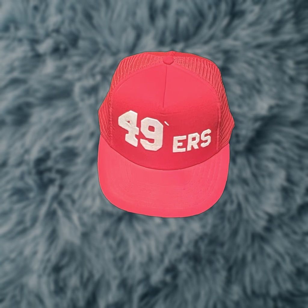 FELT VINTAGE 80s San Francisco 49ers Felt Logo NFL Trucker Snapback Hat Adult Red Size ONE SIZE - 1 Thumbnail
