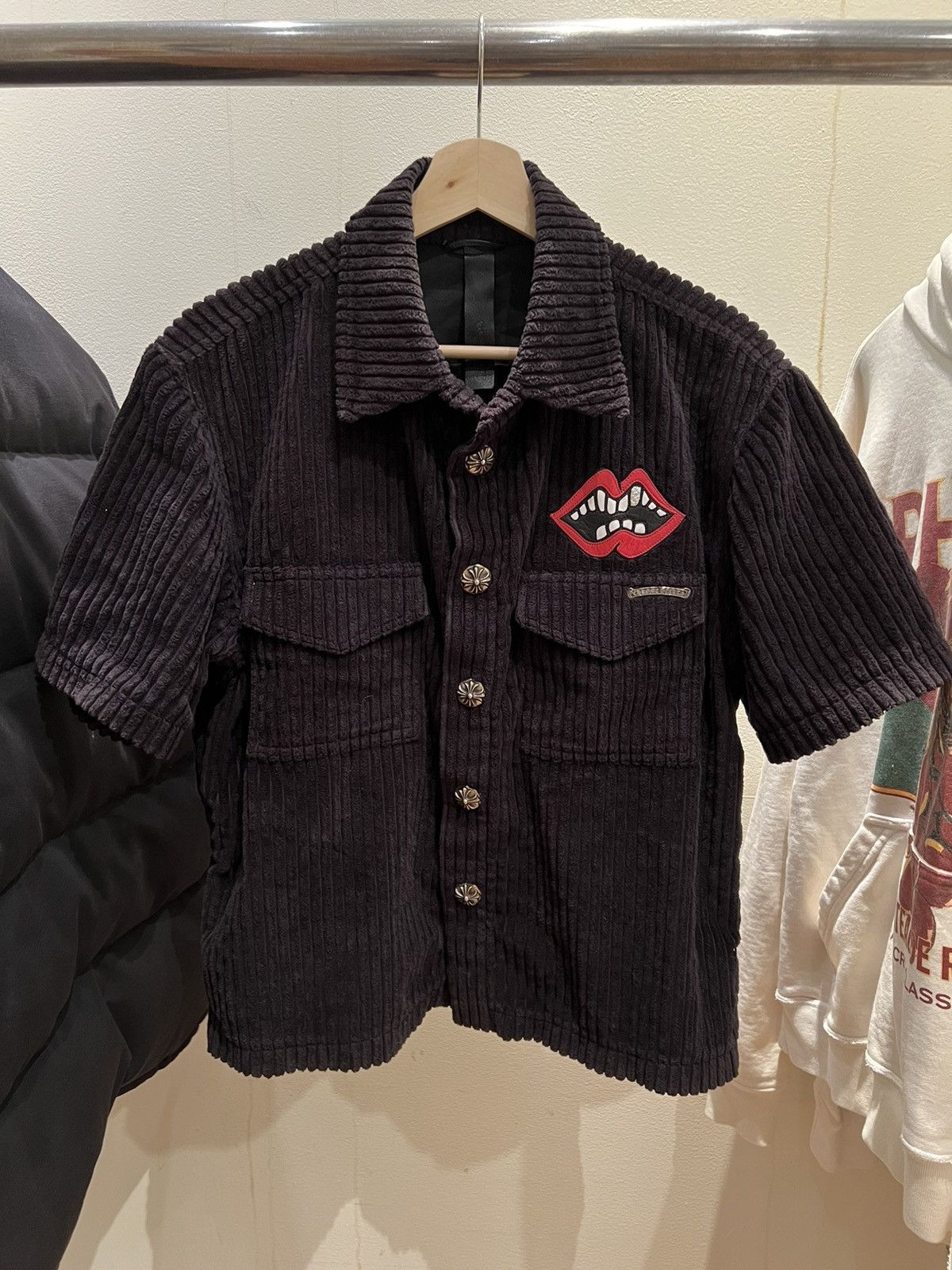 image of Chrome Hearts Matty Boy Chomper Patch Corduroy Button Shirt in Black, Men's (Size Small)