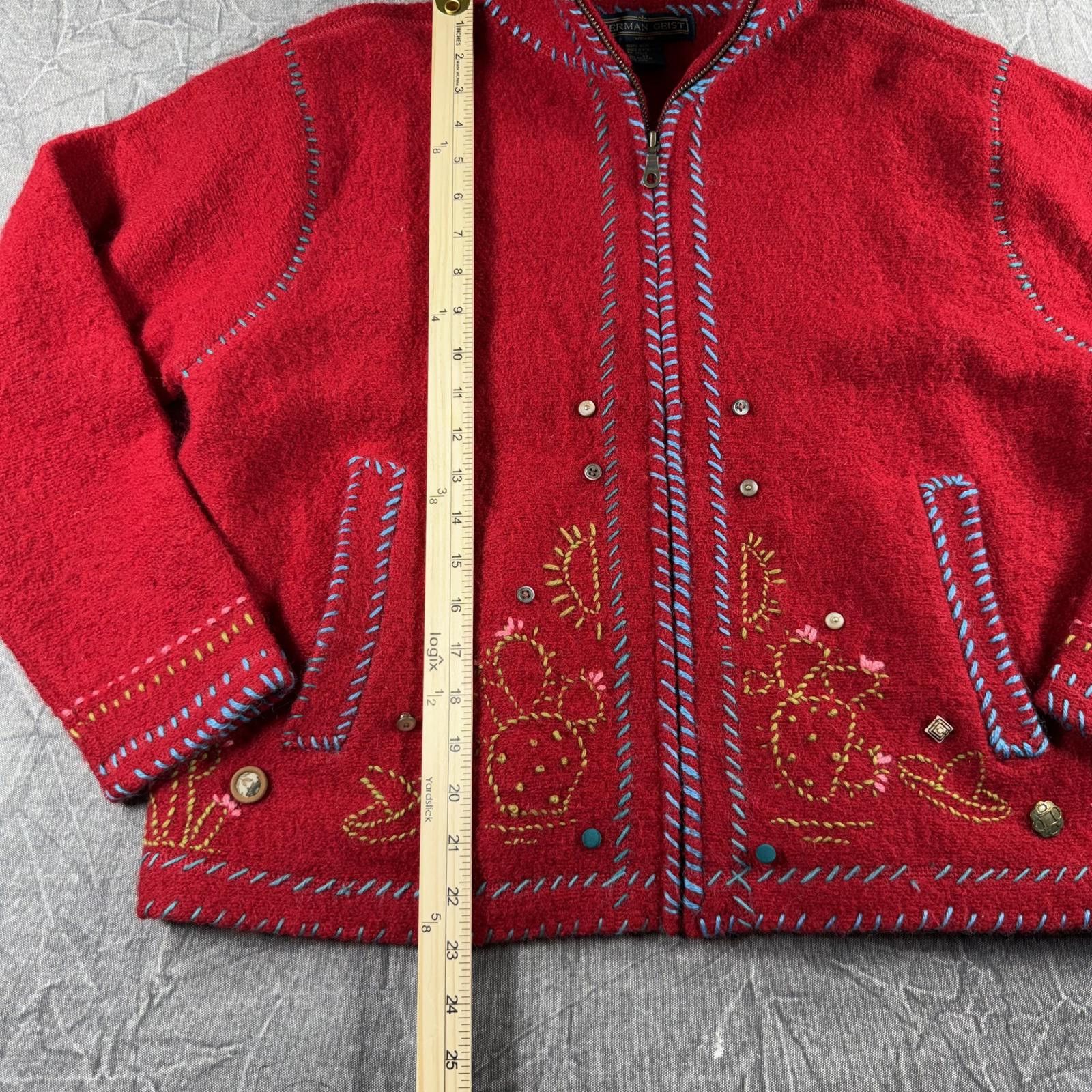 Other Herman Geist Sweater Women's 2X Red 100% Wool Embroidered Size XXL / US 16-18 / IT 52-54 - 5 Thumbnail