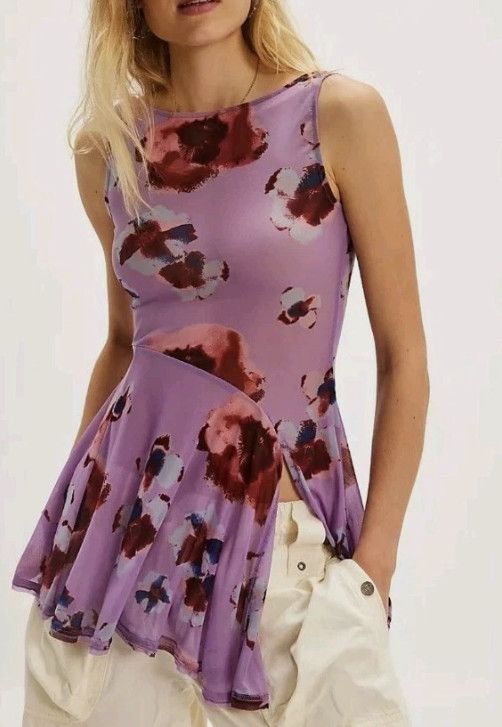 Free People Free People Chrissy Floral Tank Lavender Twilight Combo S Size S / US 4 / IT 40 - 1 Thumbnail