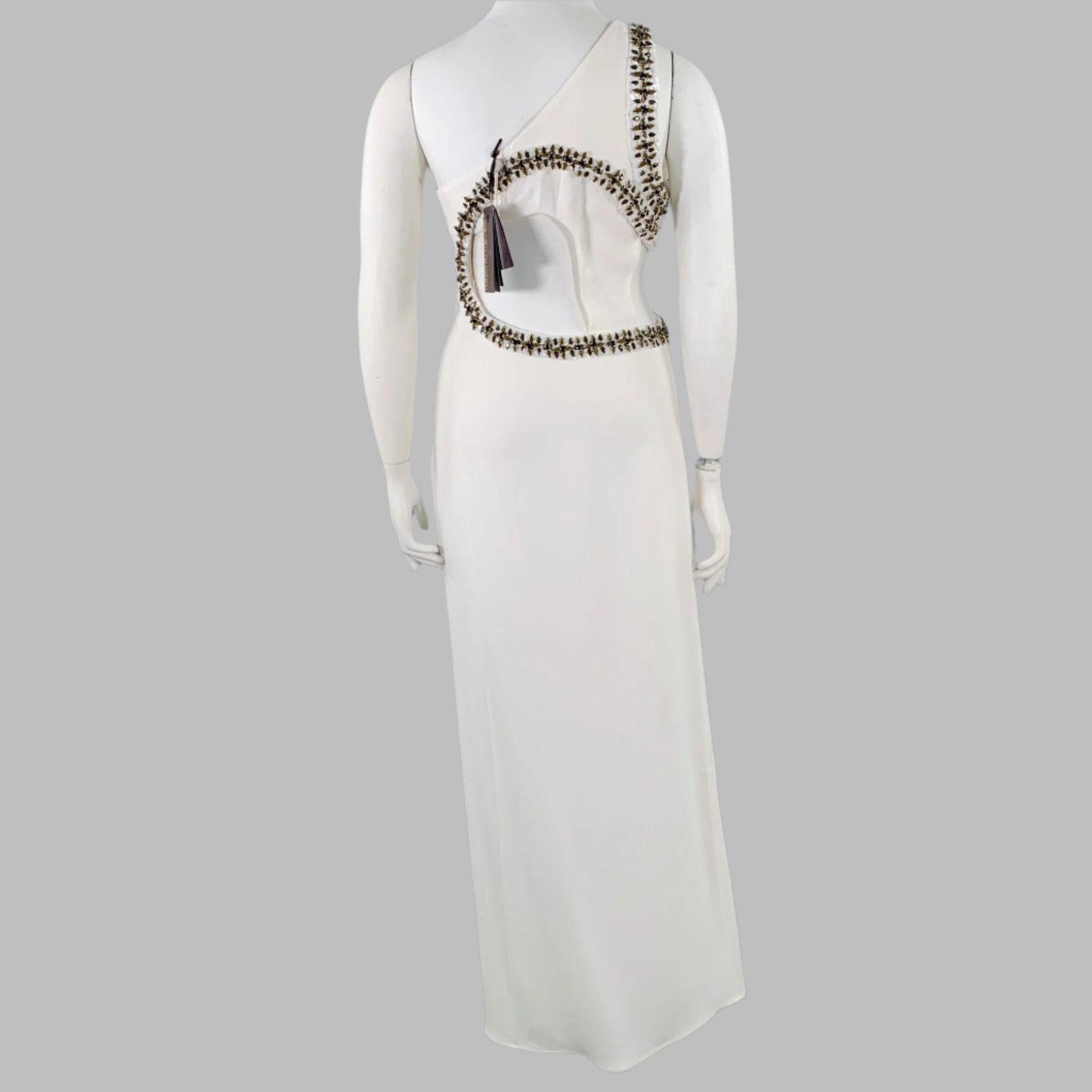 Roberto Cavalli Size 12 Cream Viscose Blend Rhinestones Evening Gown Size XL / US 12-14 / IT 48-50 - 4 Thumbnail