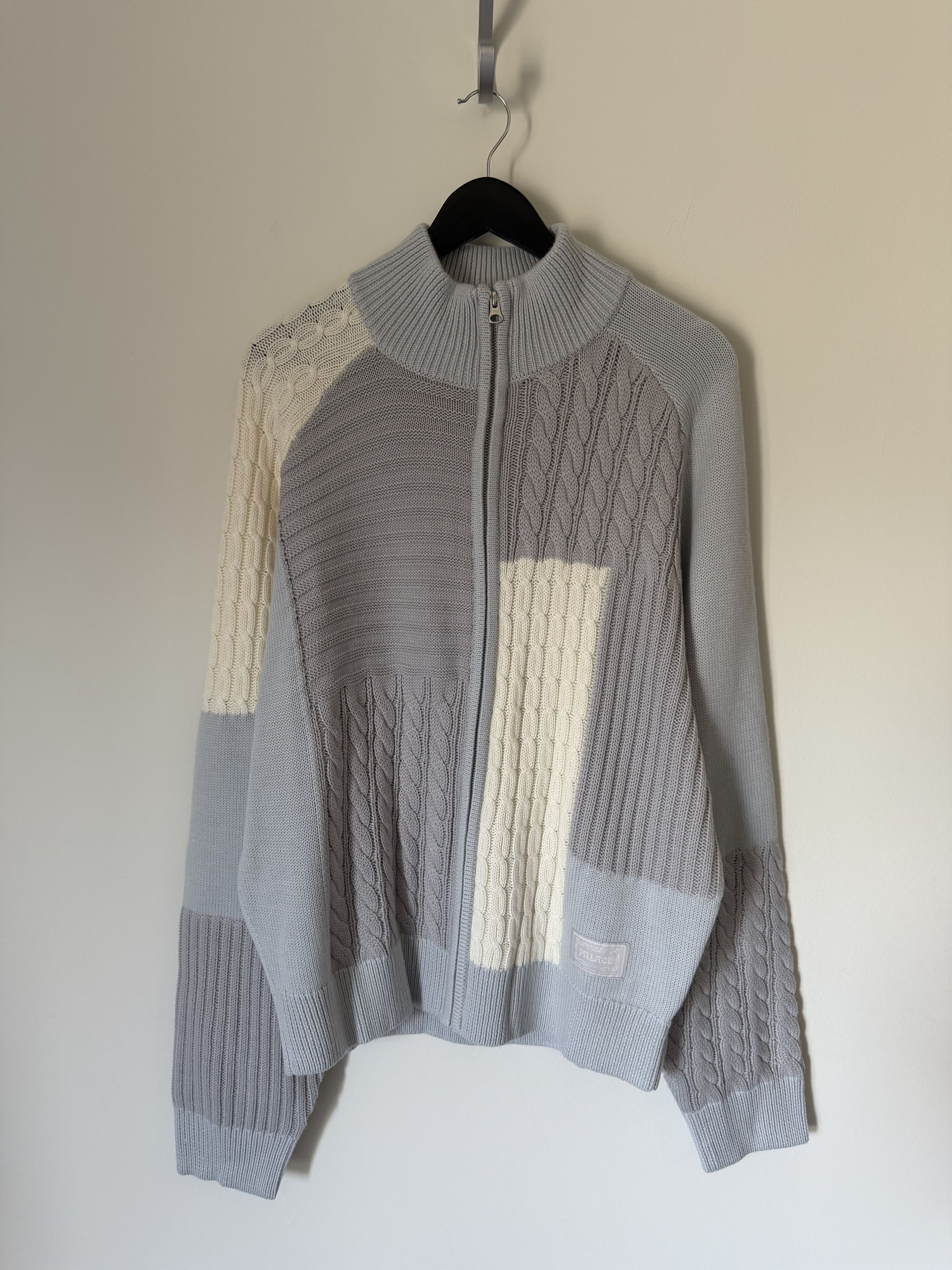 Palace Palace Patchwork Zip Knit Cardigan in White Gray Size US L / EU 52-54 / 3 - 1 Thumbnail