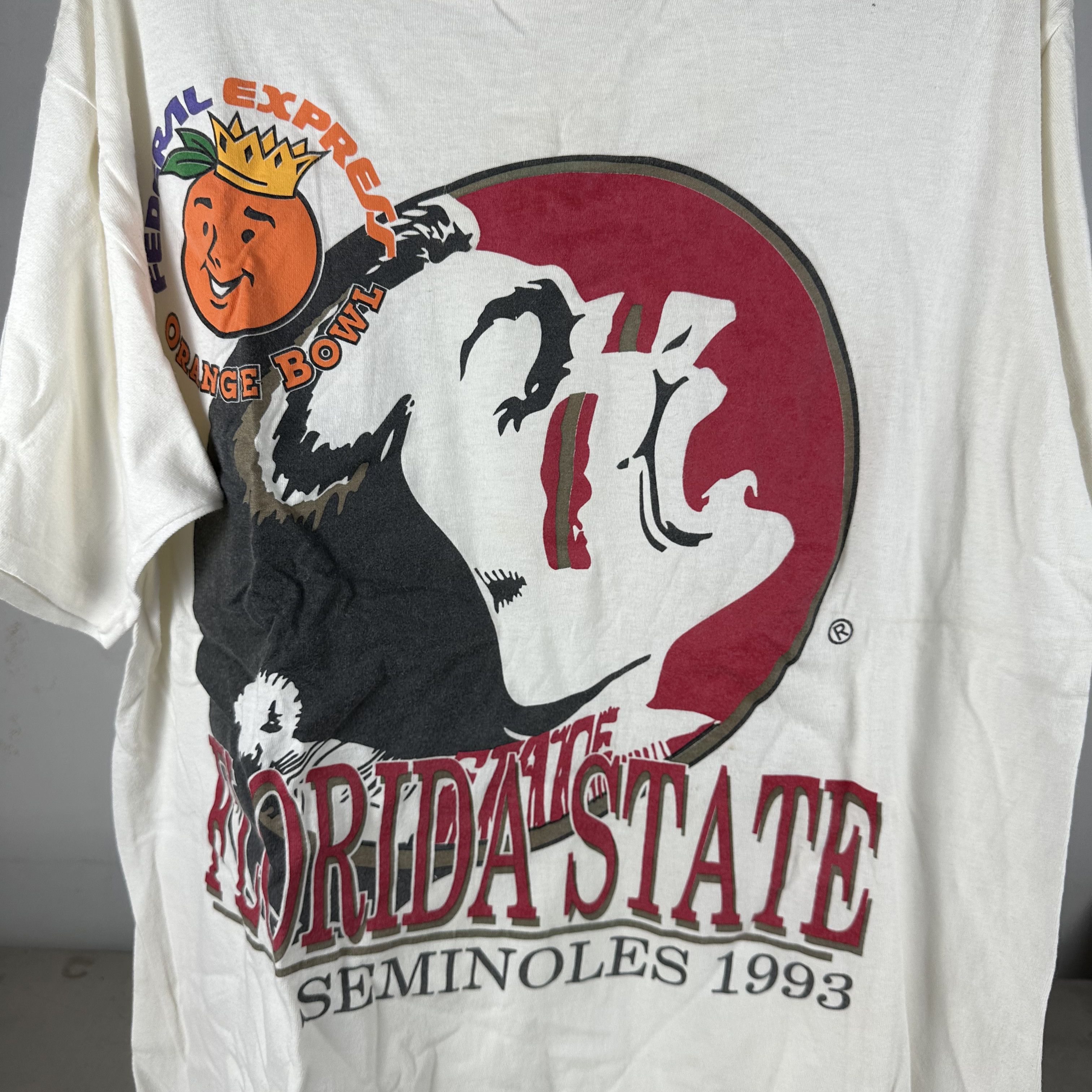 Vintage Vintage 1993 FSU Seminoles Football NCAA Orange Bowl T-shirt Size US XL / EU 56 / 4 - 2 Thumbnail