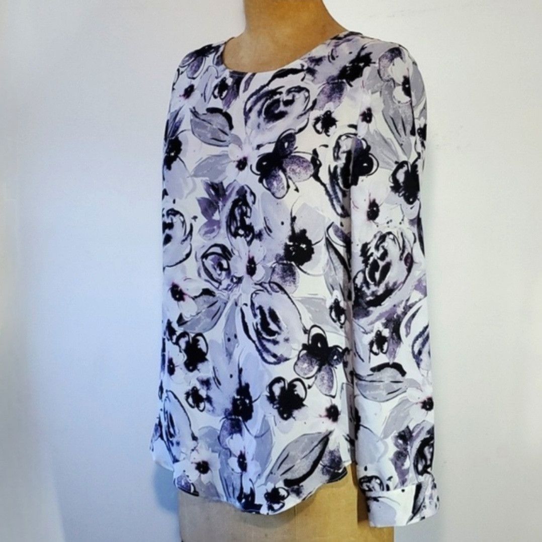 Other Rose & Olive Size L Blouse Grey Purple Floral Chiffon Long Size L / US 10 / IT 46 - 4 Thumbnail