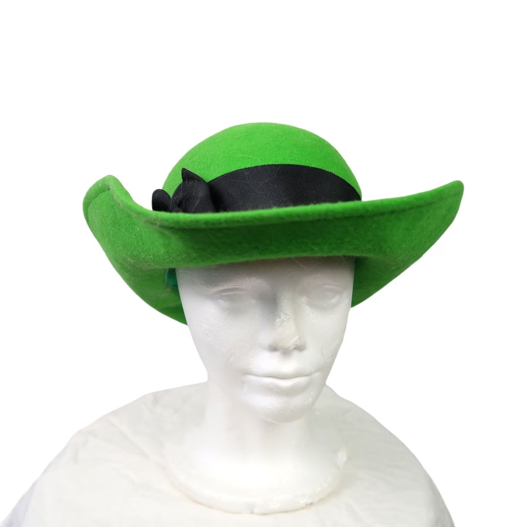 FELT VINTAGE Madcaps Green Felt Wool Wide Brim Hat One Size Women 60s 50s Casual Party/Cocktail Wool Felt Brown/Black Trim Size ONE SIZE - 6 Thumbnail