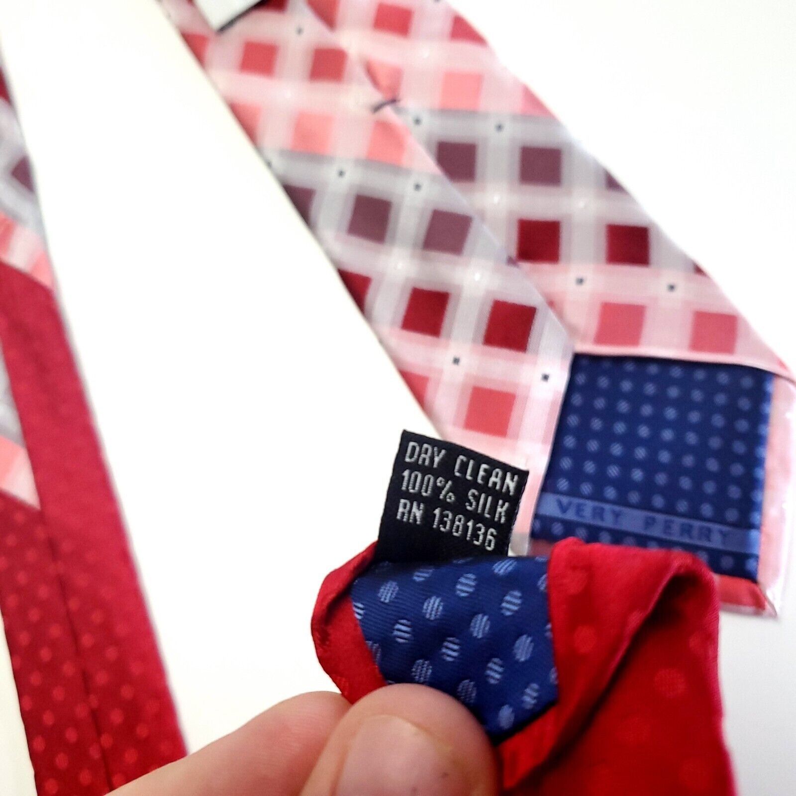 Perry Ellis Perry Ellis Portfolio Red Woven Plaid Skinny Silk Tie Size ONE SIZE - 5 Thumbnail