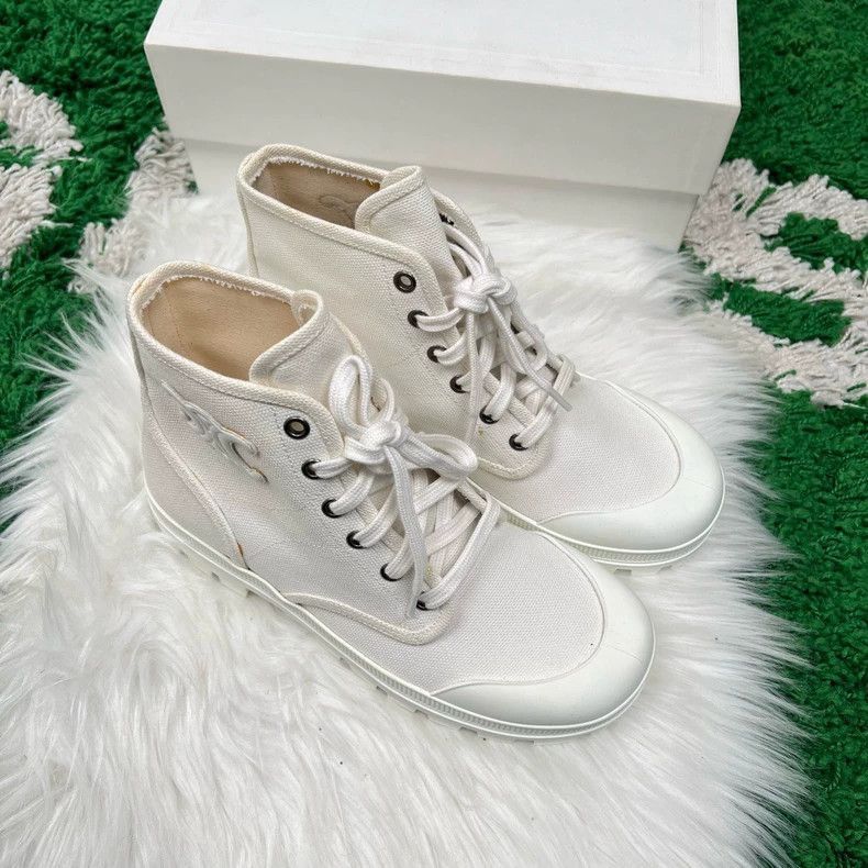 Celine Celine Canvas Boots with Logo in White Size US 7 / IT 37 - 5 Thumbnail