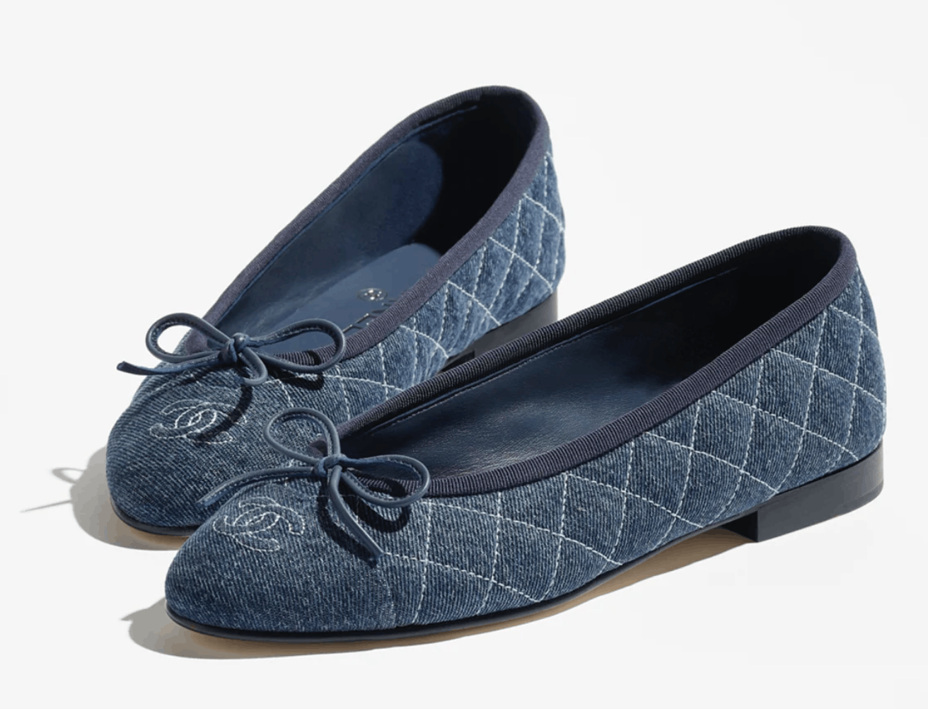 Chanel 26P Denim Quilted CC Logo Ballet Ballerina Flat 38