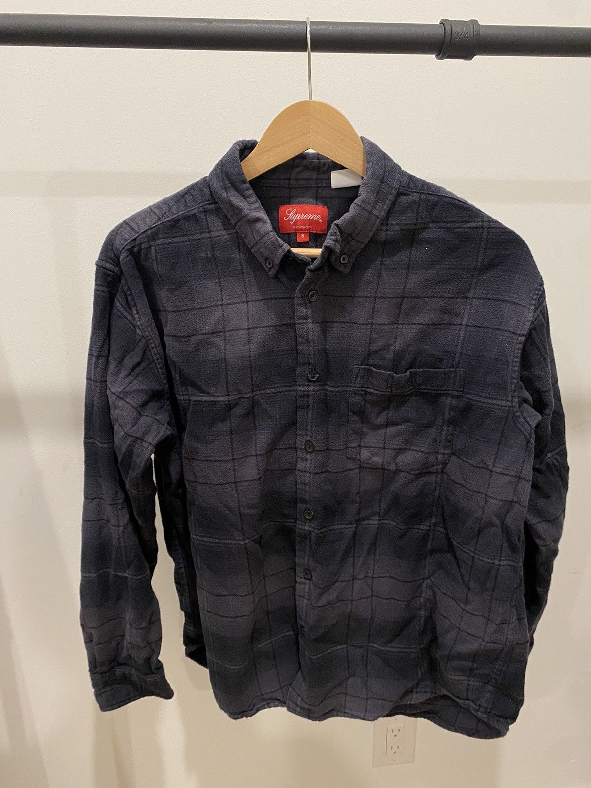 image of Supreme Plaid Button Up Long Sleeve in Grey, Men's (Size Small)