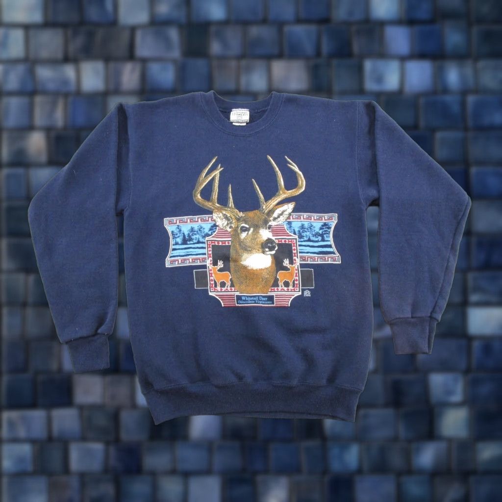 Lee VINTAGE Lee Sweatshirt Mens Regular Size M Blue Cotton Fleece 90s Sports Sweater All Seasons Hooded Graphic Whitetail Deer Pullover Crew Neck Size M Size US M / EU 48-50 / 2 - 1 Thumbnail
