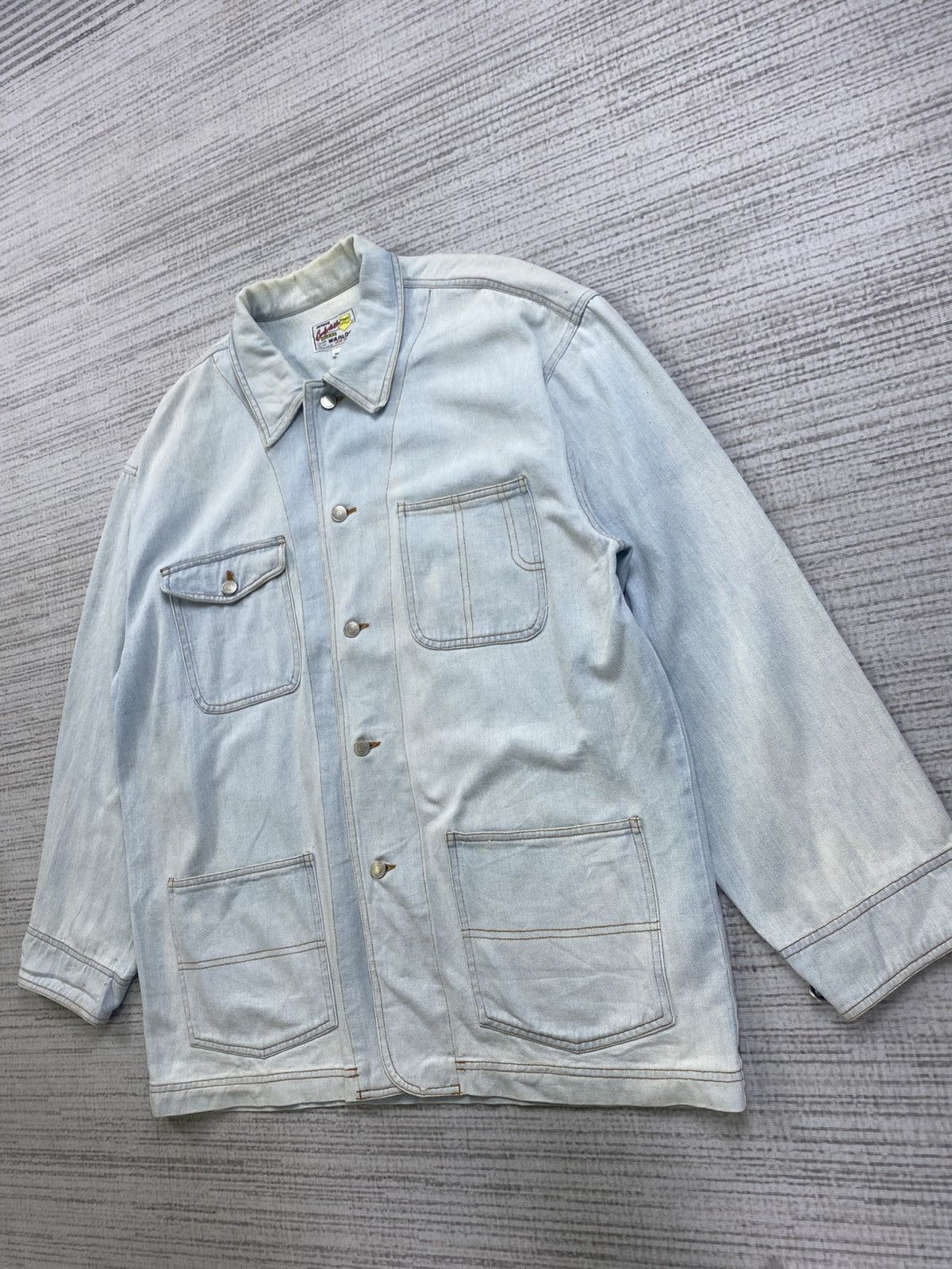 Japanese Brand × Vintage Vintage 80s Warlock Wash Denim Chore Jacket Size US L / EU 52-54 / 3 - 4 Thumbnail