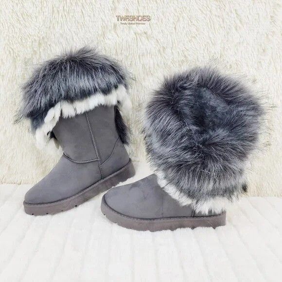 Other Chi Chi Gray Grey Faux Fur Thick Lined Winter Boots (US Shoe Size US 10 / IT 40 - 1 Thumbnail