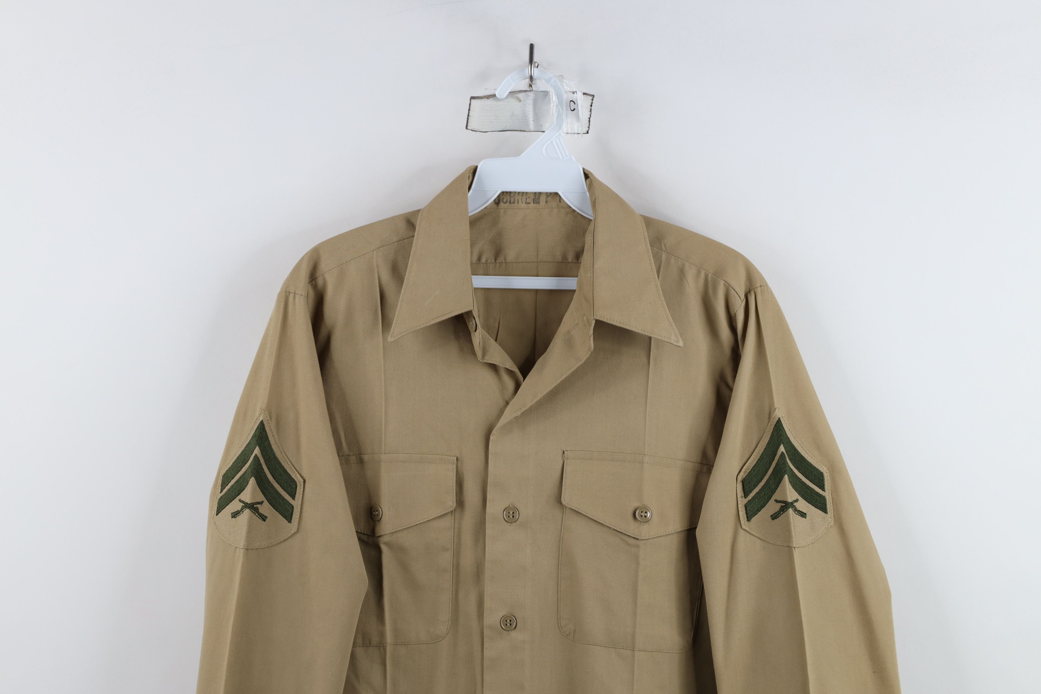 Vintage Vintage 80s Military Marines Collared Button Shirt Khaki USA Size US M / EU 48-50 / 2 - 2 Thumbnail