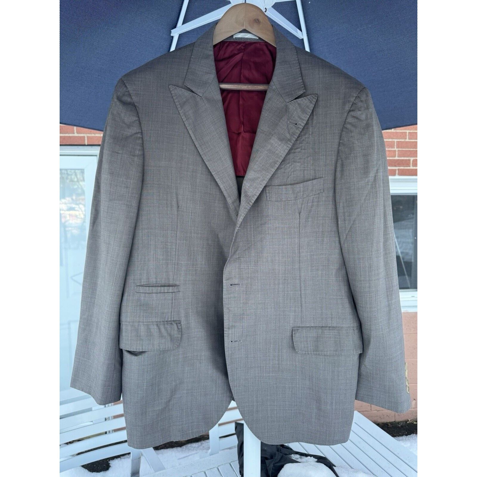 Brunello Cucinelli Brunello Cucinelli Peak Lapel Taupe Jacket 56/46 Wool Silk Size 46R - 1 Thumbnail