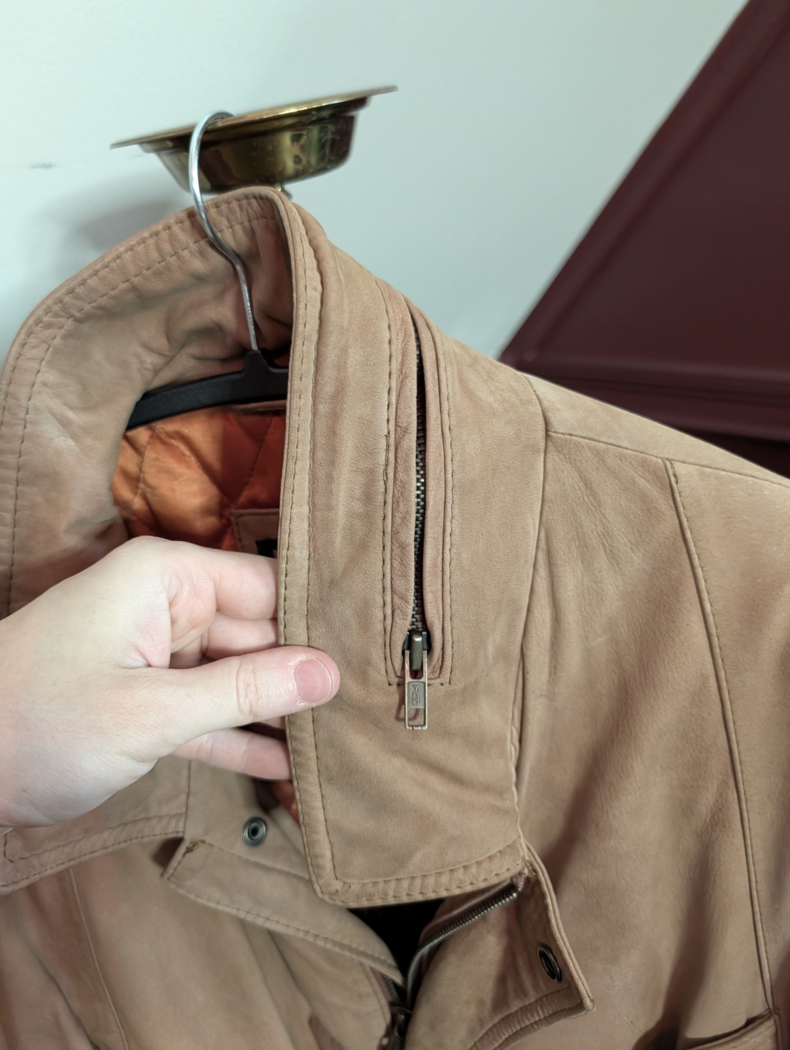Vintage U2 Wear Me Out brown wool lined zip-up leather moto jacket Size US L / EU 52-54 / 3 - 7 Thumbnail