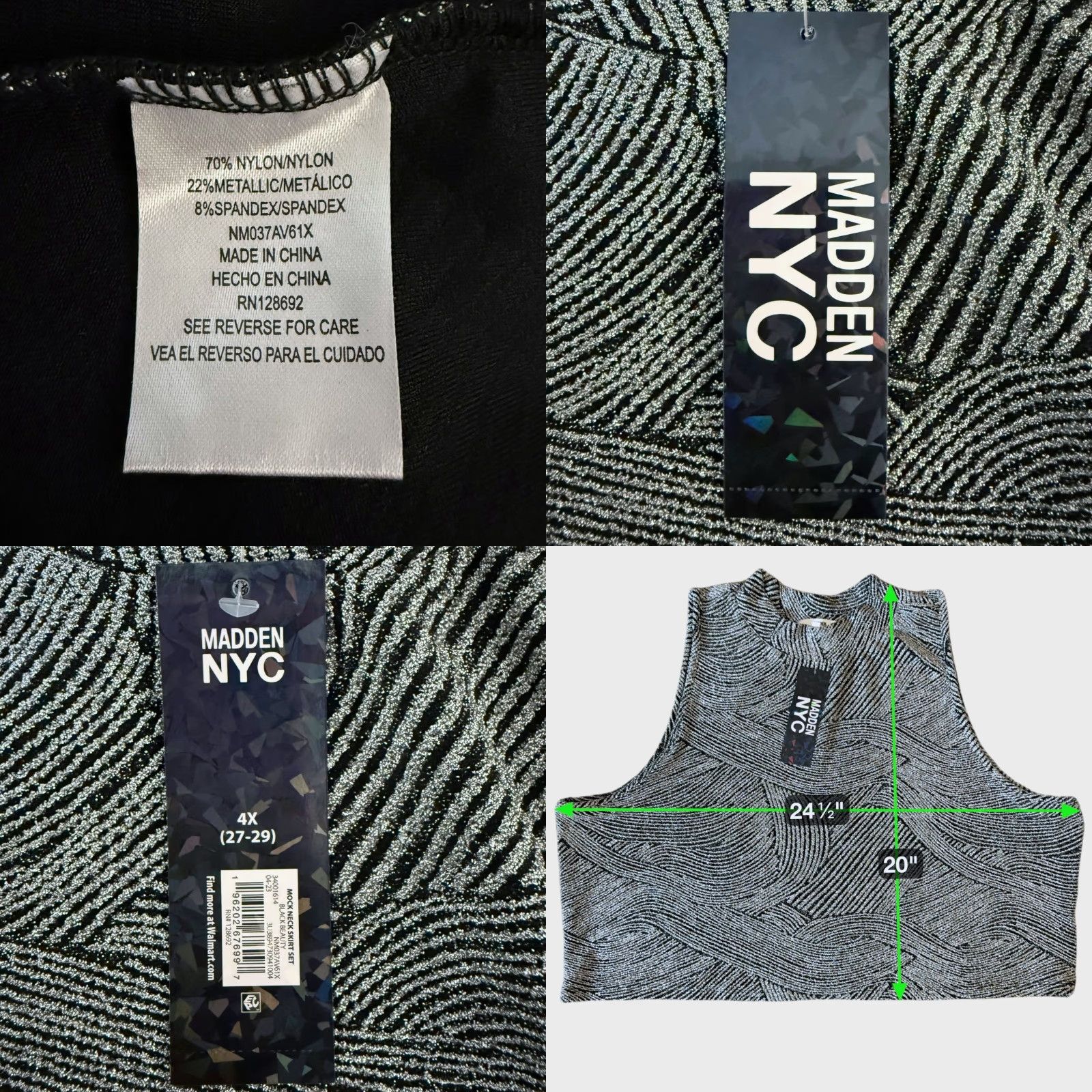 Vintage VINTAGE? No, it's Madden NYC by Steve Madden Metallic Mock Neck Top Silver 4X Women's Plus Size Cropped Sleeveless Party Blouse Size XXL / US 16-18 / IT 52-54 - 8 Thumbnail