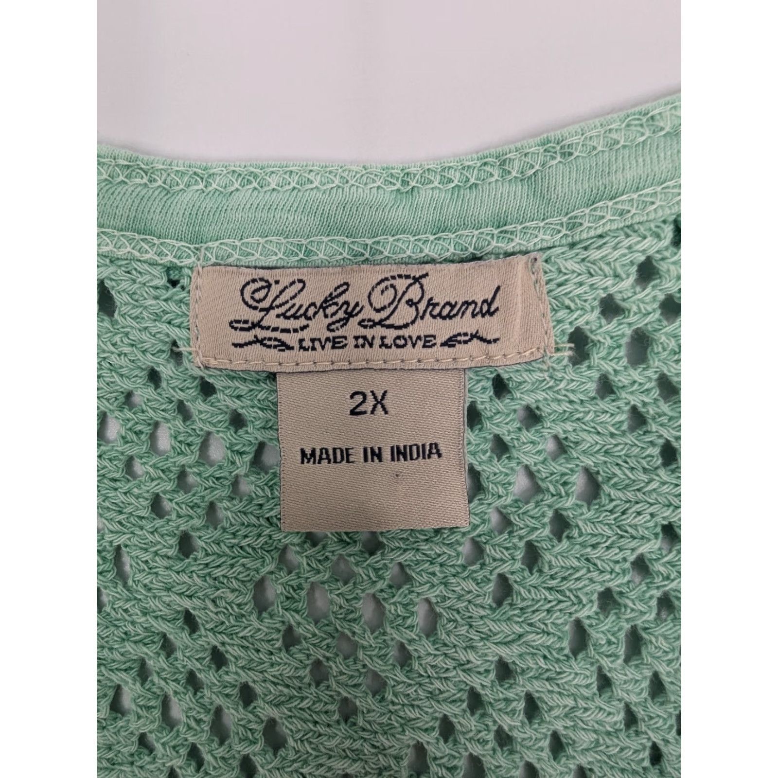 Lucky Brand Lucky Brand Calistoga Crochet Back Aqua Green Split-neck Top Women's Size 2X Size XXL / US 16-18 / IT 52-54 - 7 Thumbnail