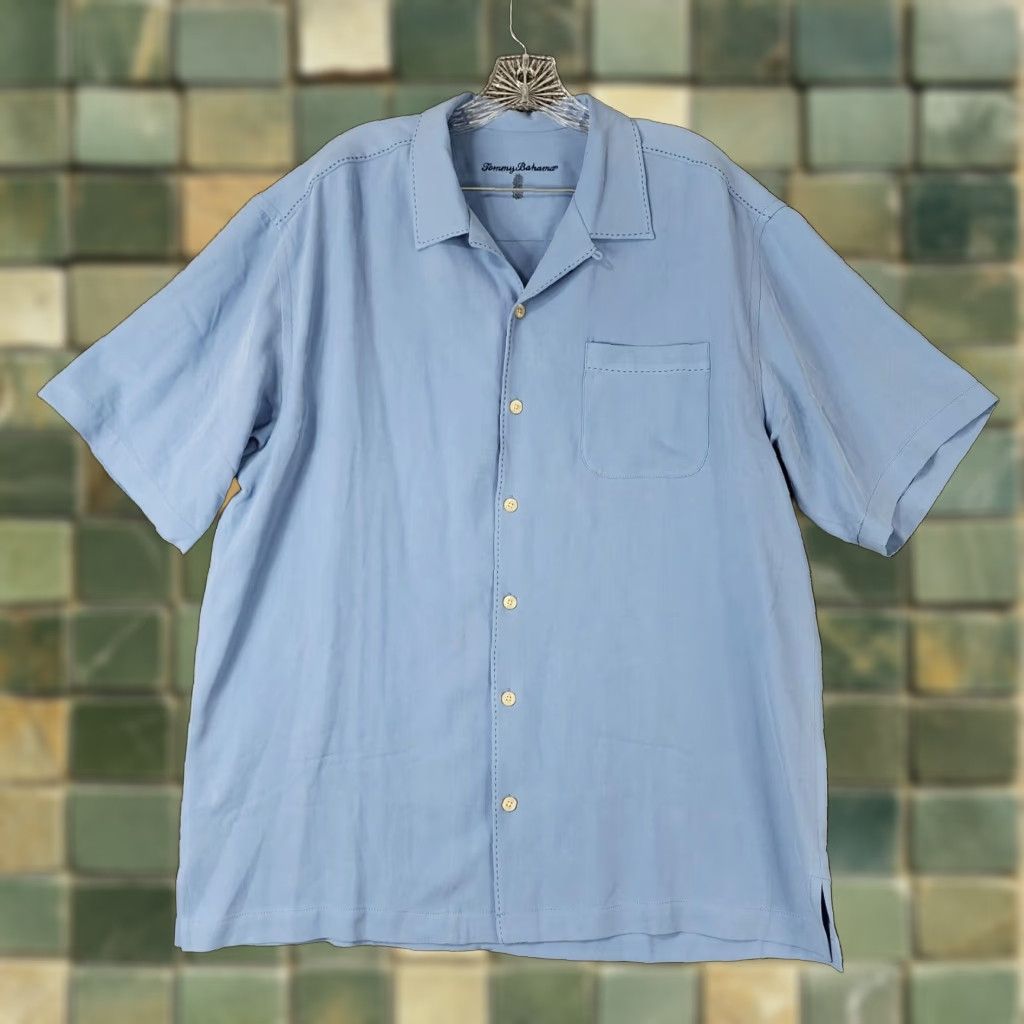 Tommy Bahama Tommy Bahama Blue Silk Button Up Short Sleeve Mens Large Size US 33 - 1 Thumbnail
