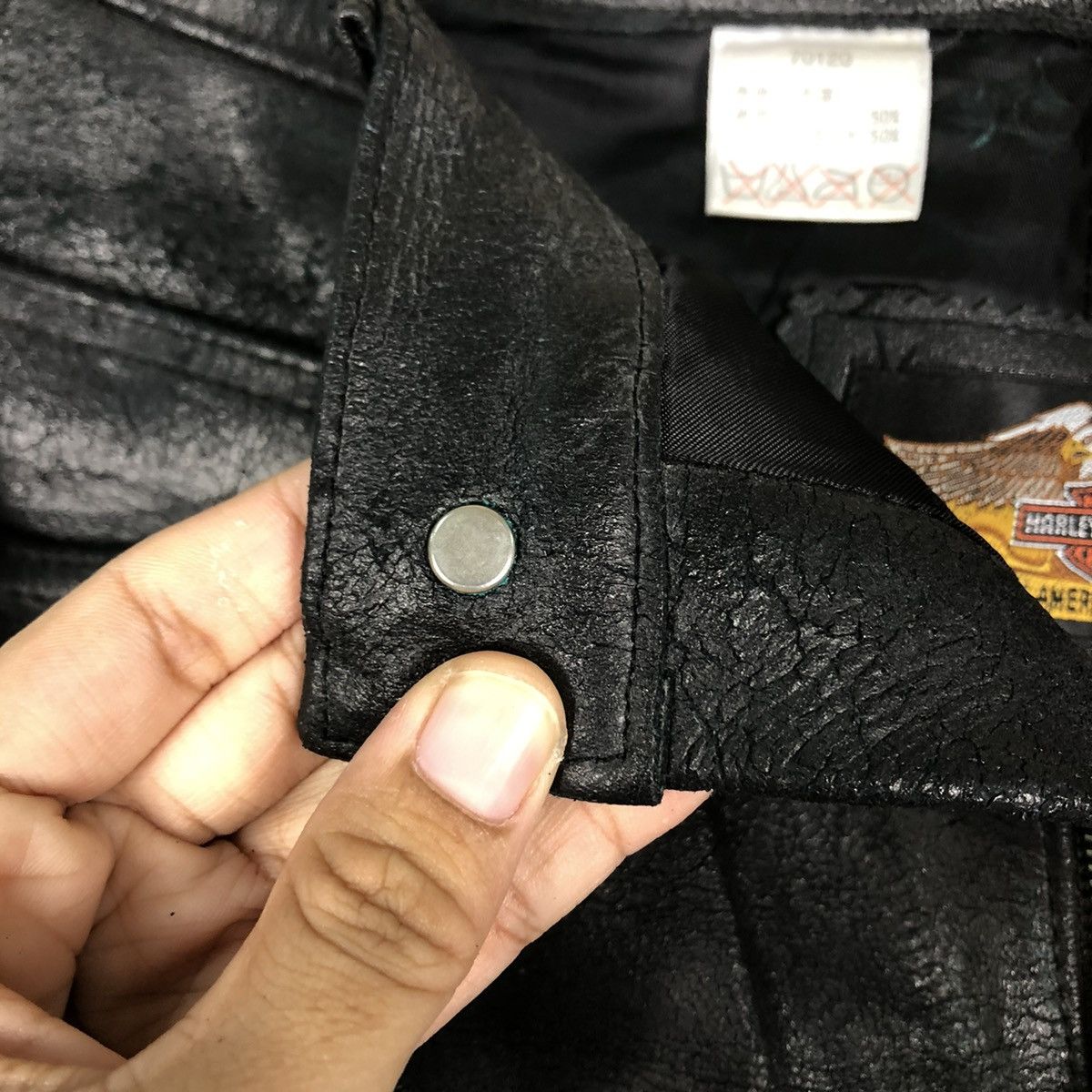 Harley Davidson 🔥VINTAGE LEATHER BIKER PANTS HARLEY DAVIDSON USA RACER Size US 28 / EU 44 - 14 Thumbnail