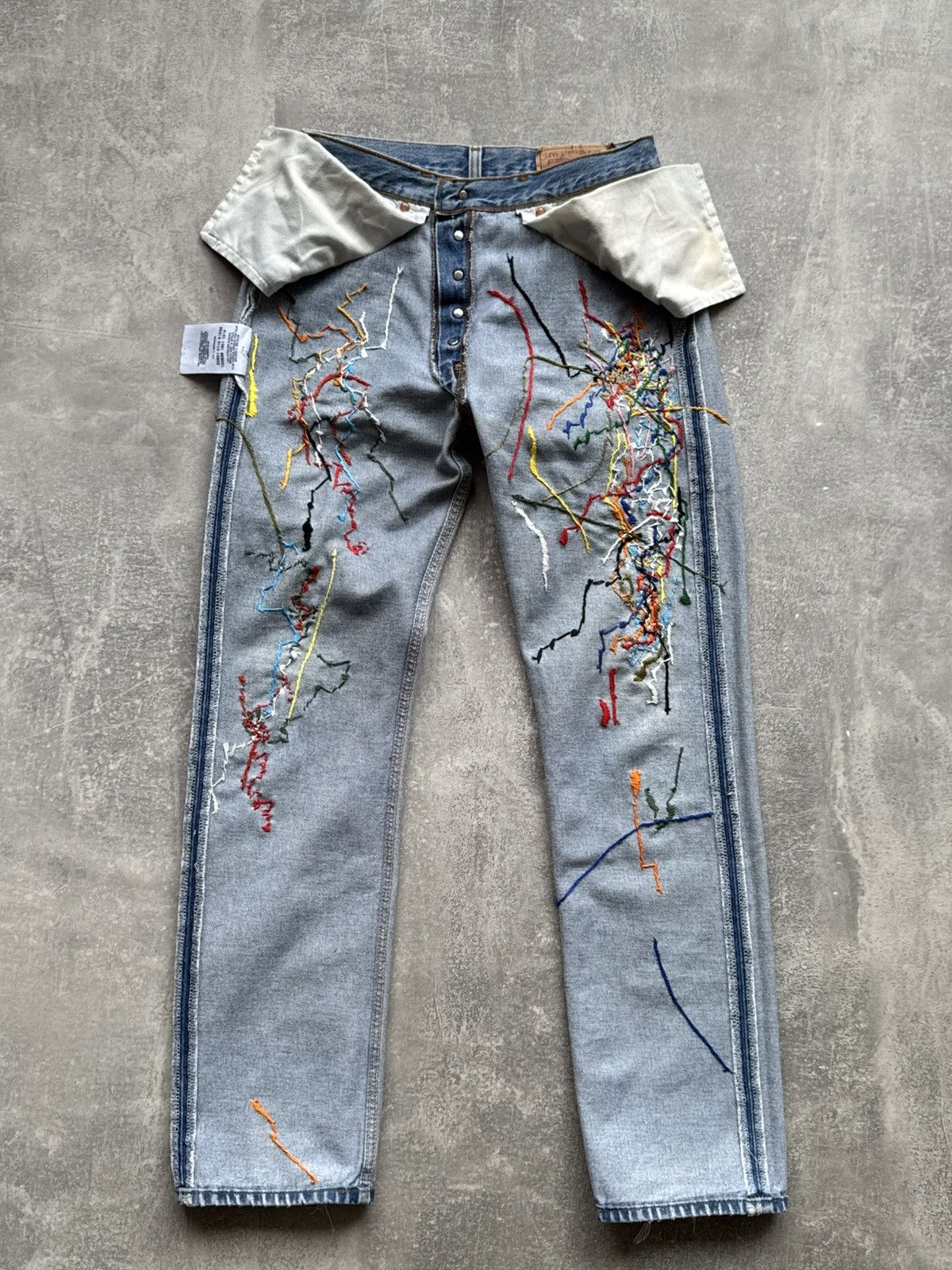 Levi's Hand Made Fake Embroidered Stains Jeans Levis 501 Size US 31 - 11 Thumbnail