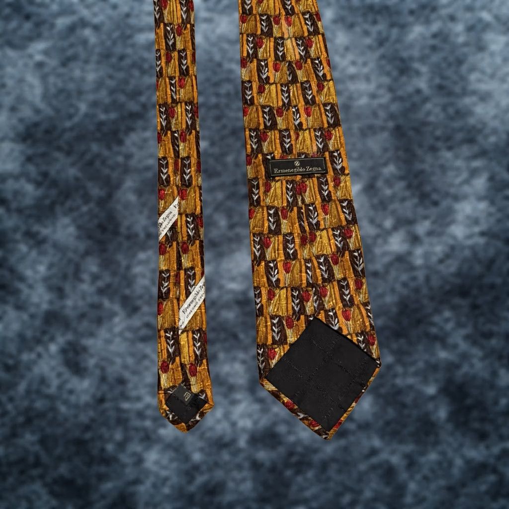 Ermenegildo Zegna Ermenegildo Zegna Silk Tie Italy Brown Gold Red Flowers 3.75" x 57" Men Size ONE SIZE - 1 Thumbnail