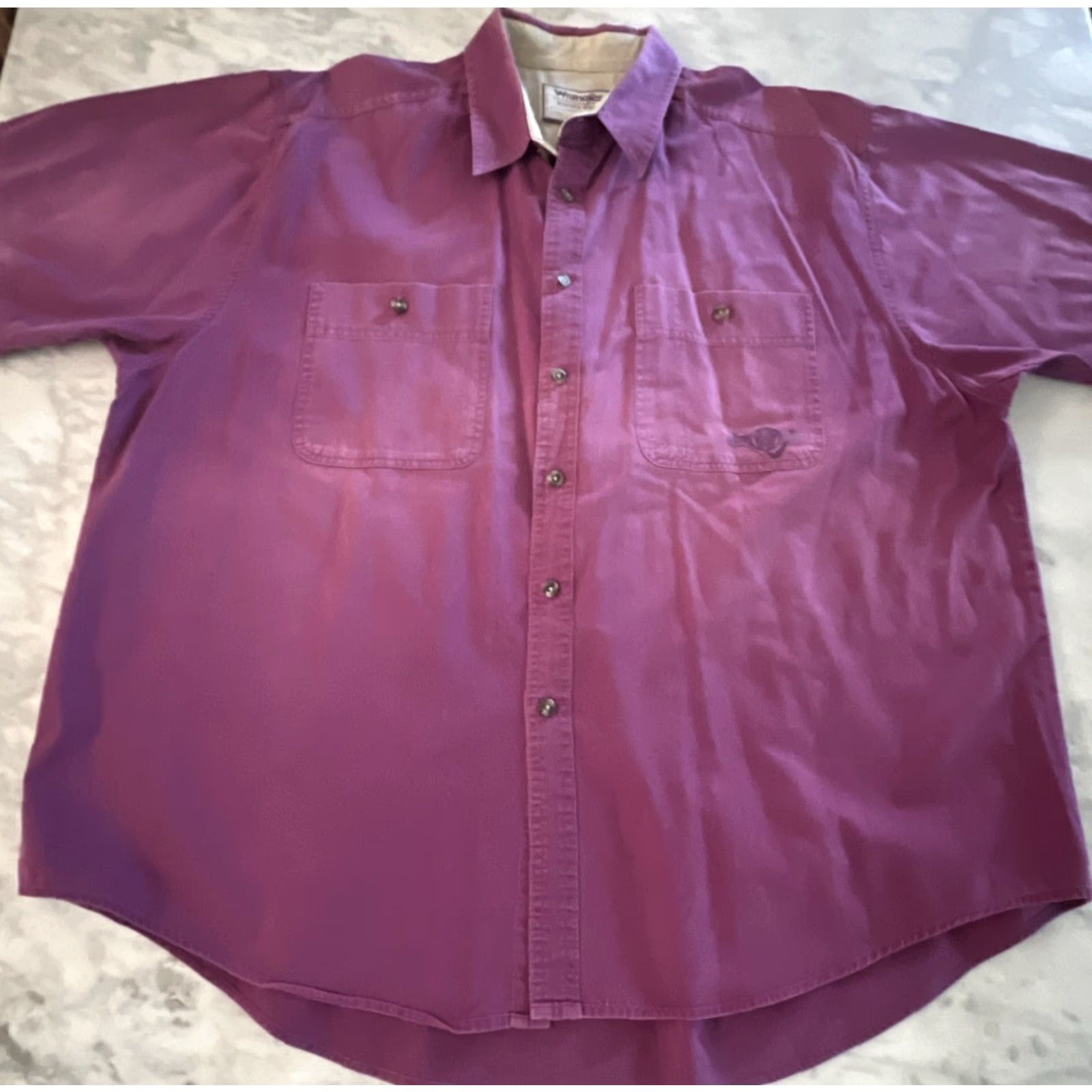 Wrangler VINTAGE Wrangler Rugged Wear Shirt Men’s 2XL Short Sleeve Purple Pocket Button-Up Shirt Men 2XL Purple Casual Outdoor N/A Size US XXL / EU 58 / 5 - 2 Thumbnail