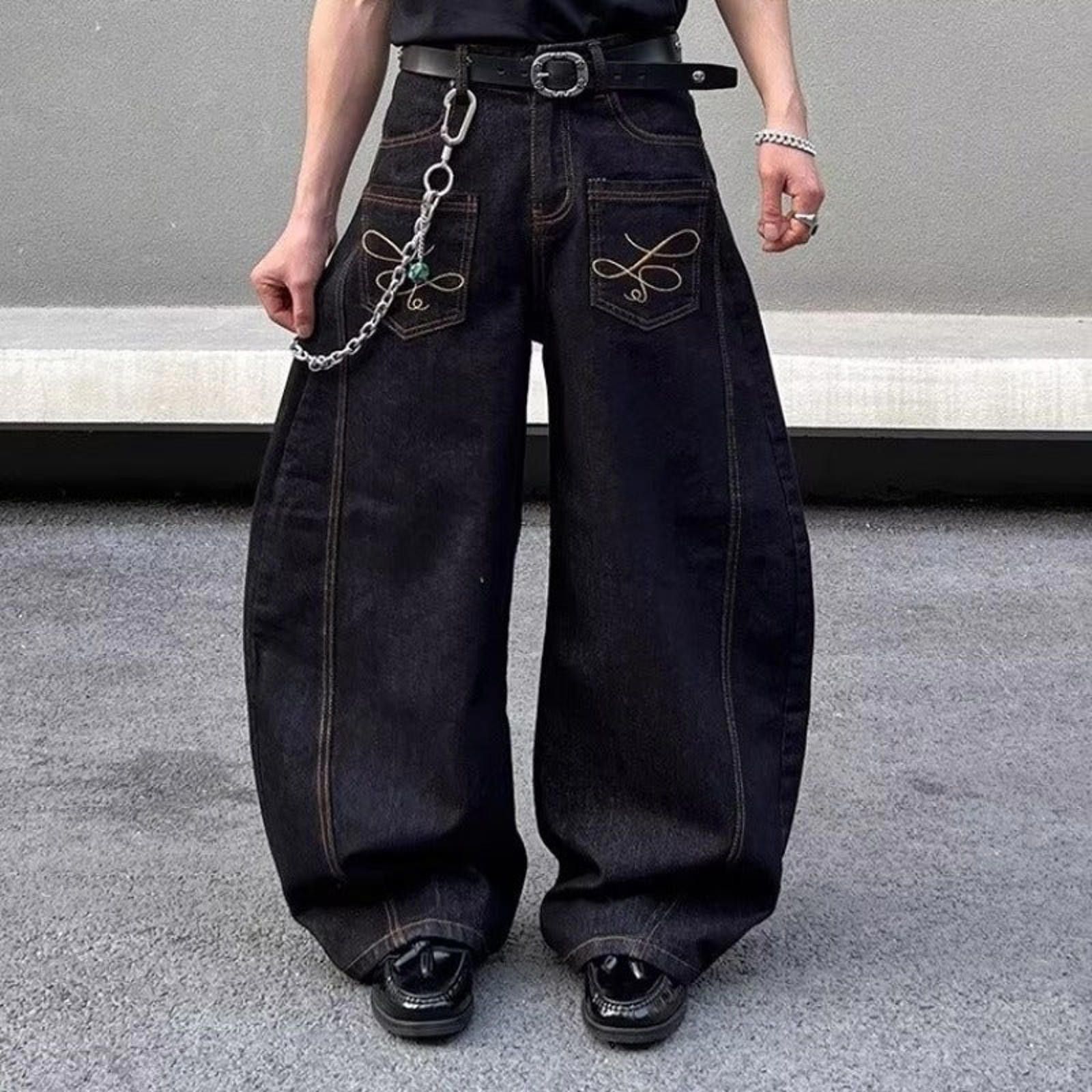 Japanese Brand Black Wide Leg Denim Jeans, Baggy Loose Fit Jeans Size US 32 / EU 48 - 3 Thumbnail