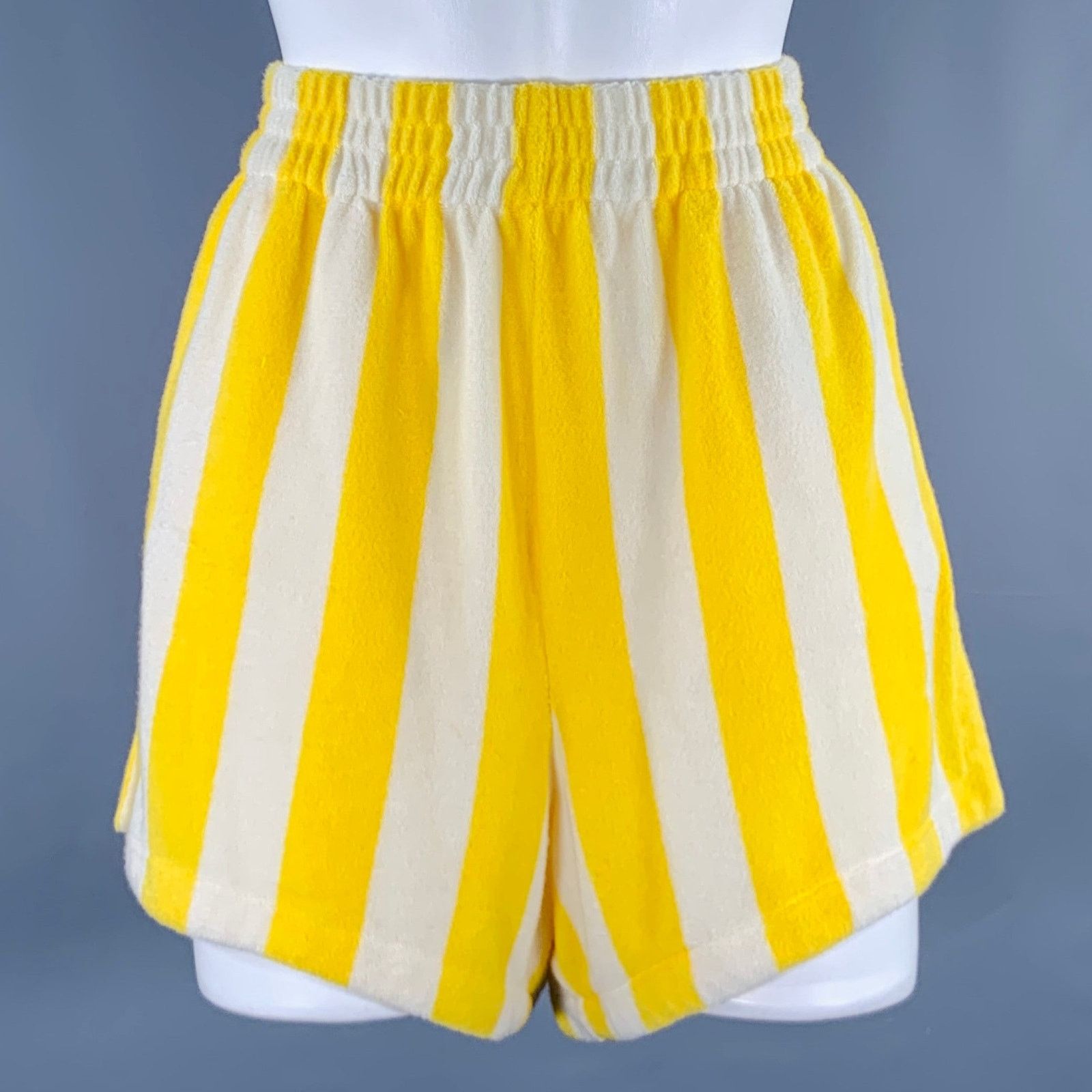 Trovata Yellow White Cotton Polyester Stripe Elastic Shorts Size 27" / US 4 / IT 40 - 1 Thumbnail