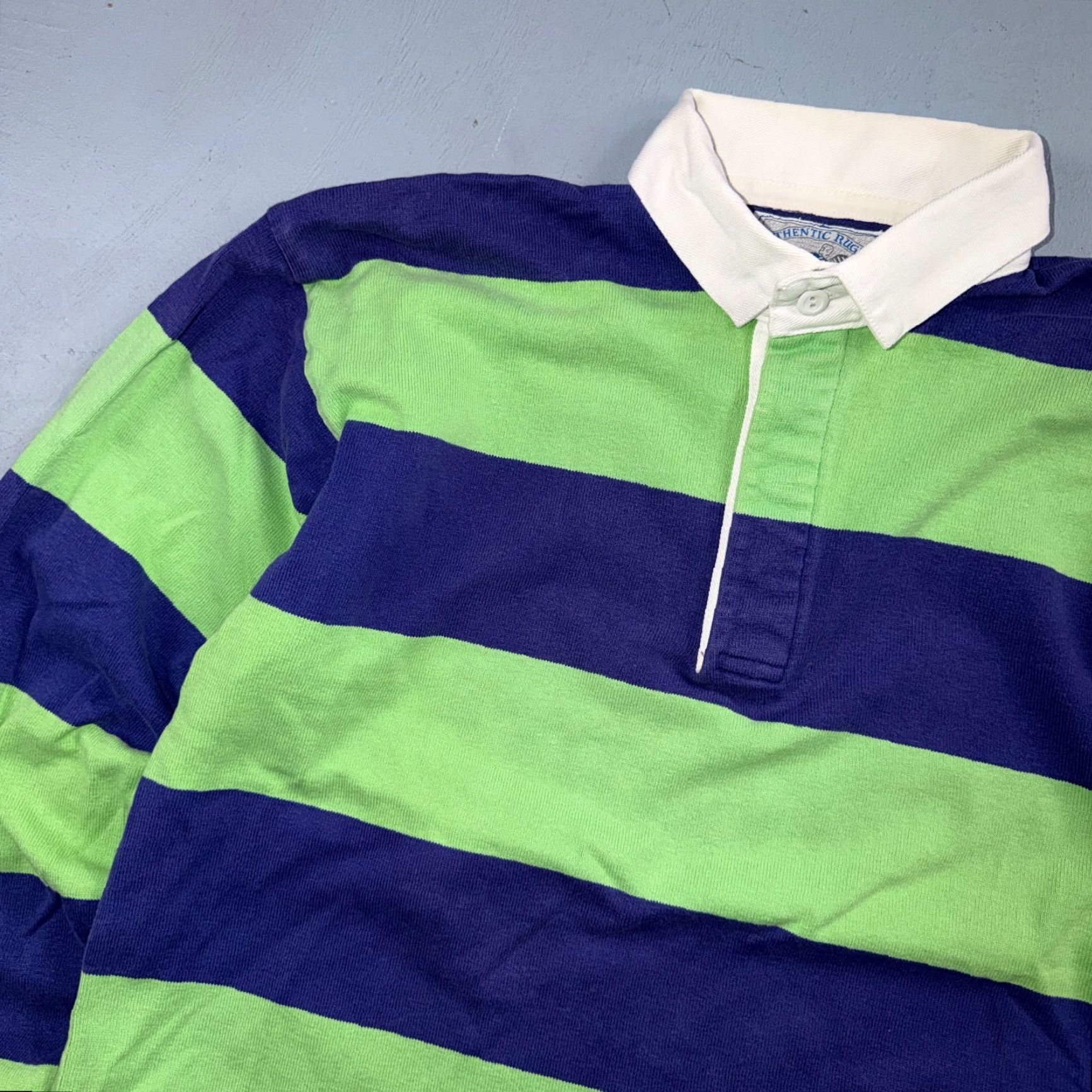 Lands' End VTG Lands End Rugby Shirt Mens M Heavy Cotton Polo Stripe Blue Green USA 80s 90s Size US M / EU 48-50 / 2 - 2 Thumbnail