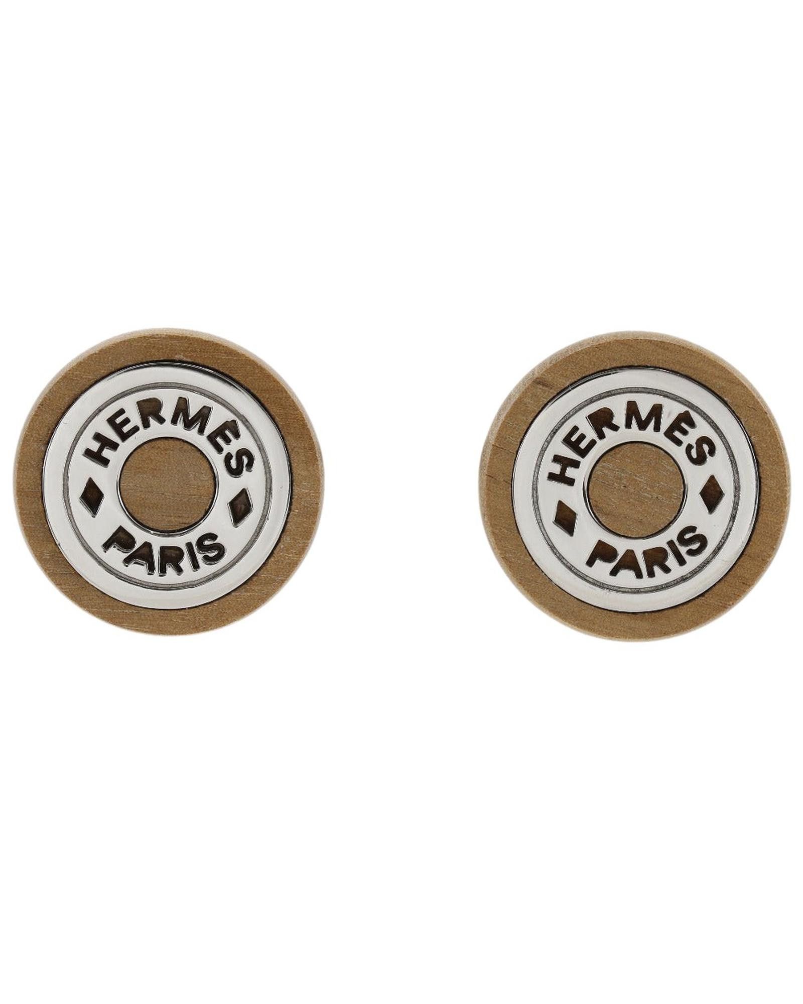 image of Hermes Silver Wood Earrings With Modern Design, Women's
