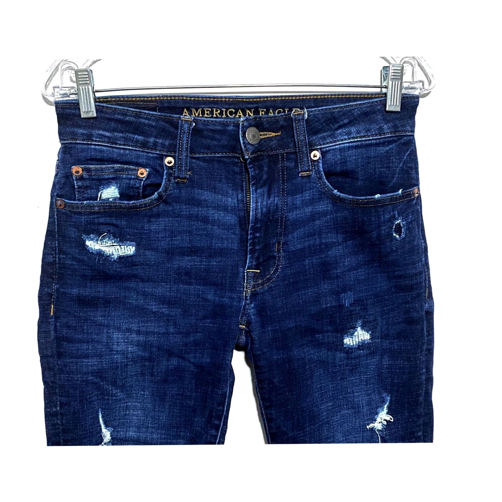 American Eagle Outfitters American Eagle NeXt Level Stretch Slim Jeans Mens 28x30 Distressed Ripped Y2K Blue Fit Denim Size US 27 - 3 Thumbnail