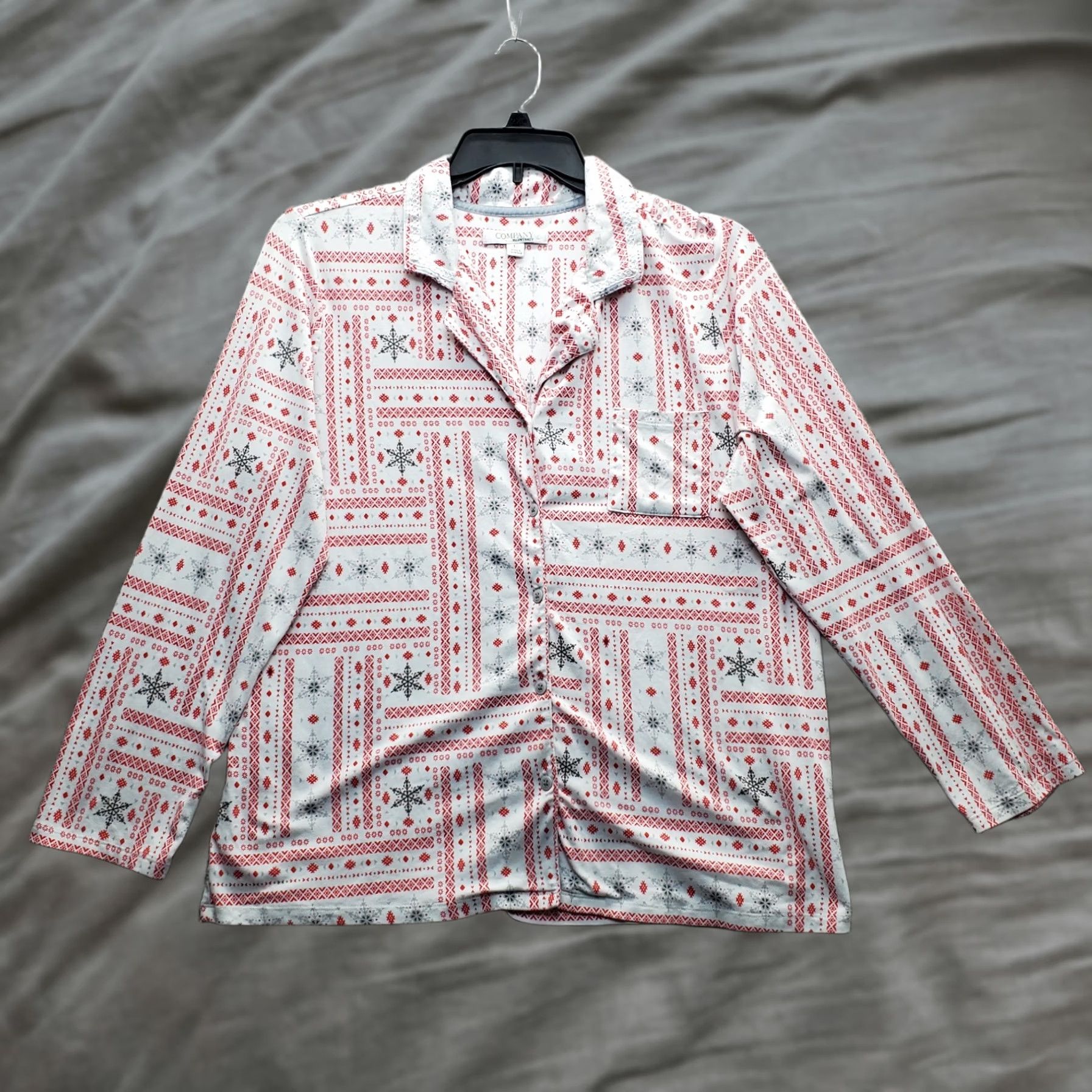 Ellen Tracy Ellen Tracy Pajama Set Womens L Multicolor Snow Flag Print Winter Button Front Size ONE SIZE - 1 Thumbnail