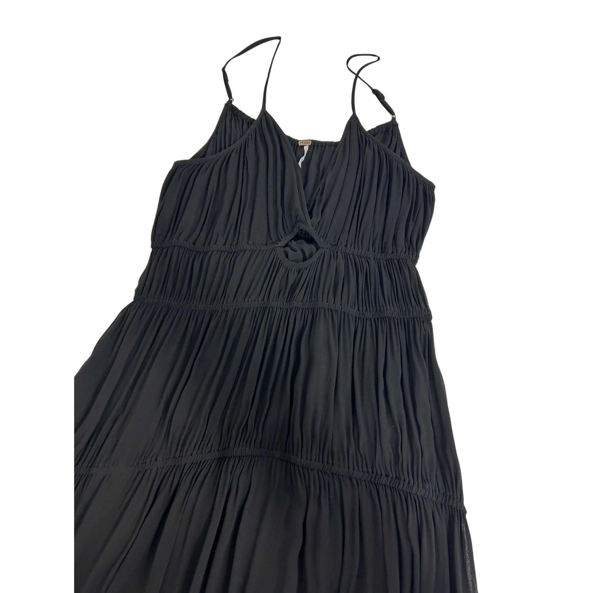 Young Fabulous & Broke YFB Dress M Black Maxi Tiered Ruched Straps Party Cocktail V Size M / US 6-8 / IT 42-44 - 14 Thumbnail