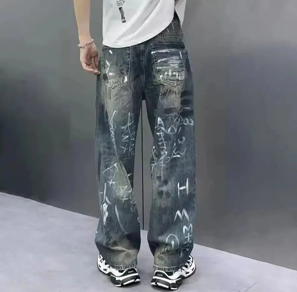 Japanese Brand Y2K Baggy Jeans Vintage Blue Loosen Fit Hand-painted Denim Size US 32 / EU 48 - 5 Thumbnail