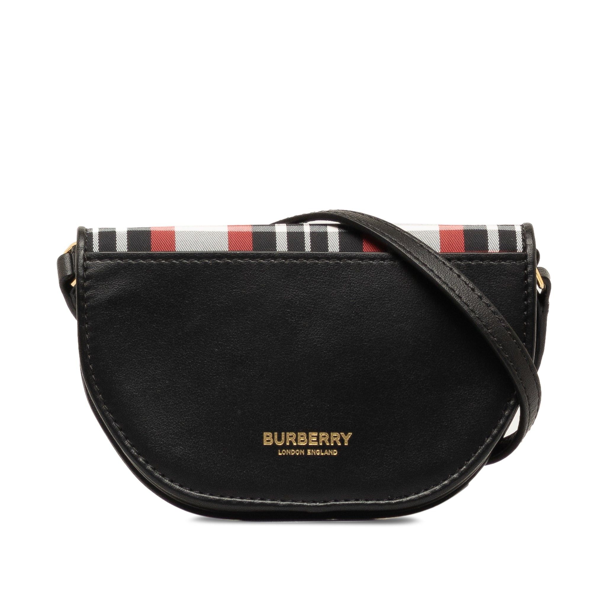 image of Burberry Olympia Micro Tartan Nylon And Leather Crossbody Crossbody Bag in Black, Women's