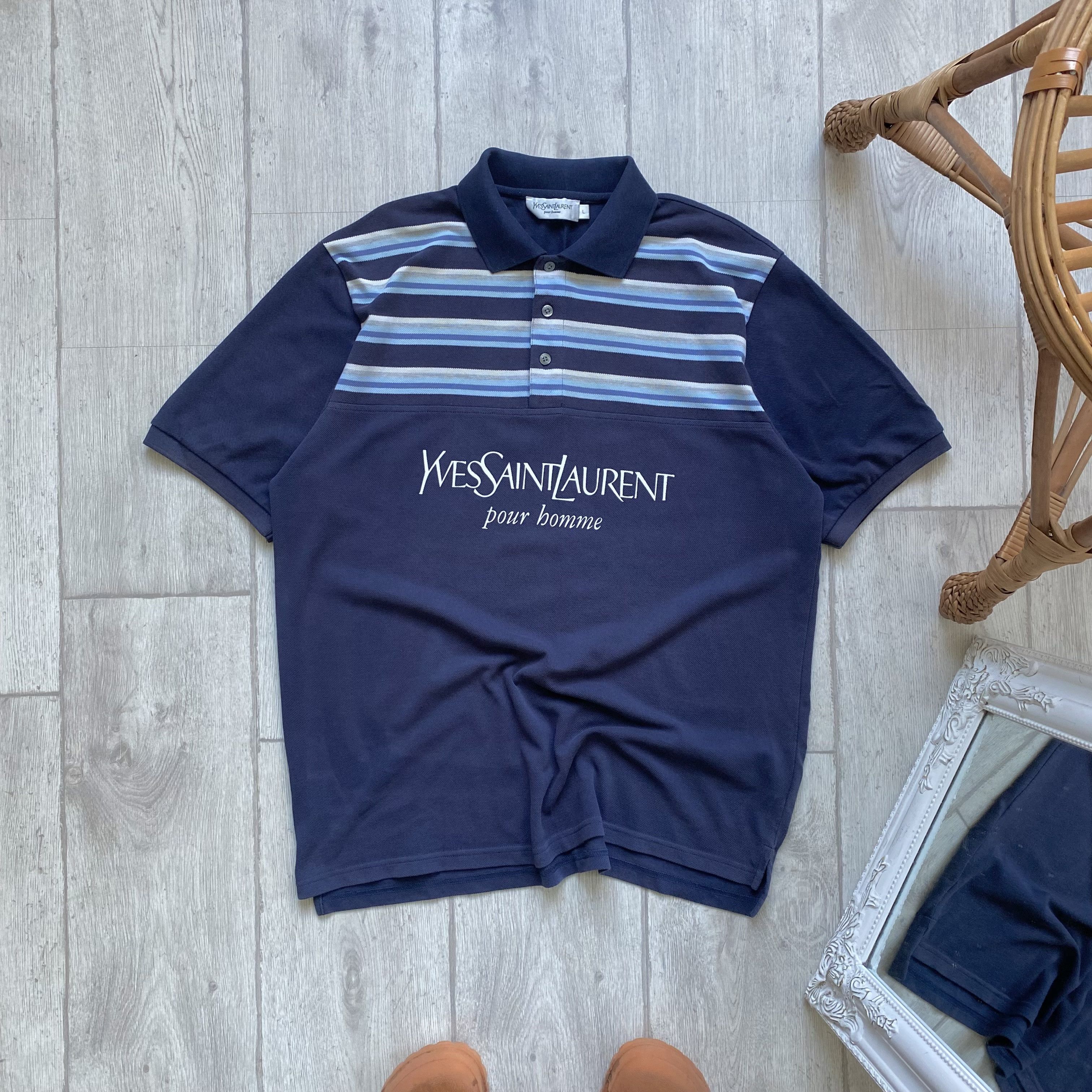 Yves Saint Laurent Vintage 90 Yves Saint Laurent Faded Polo Big Logo Oldmoney Size US L / EU 52-54 / 3 - 1 Thumbnail