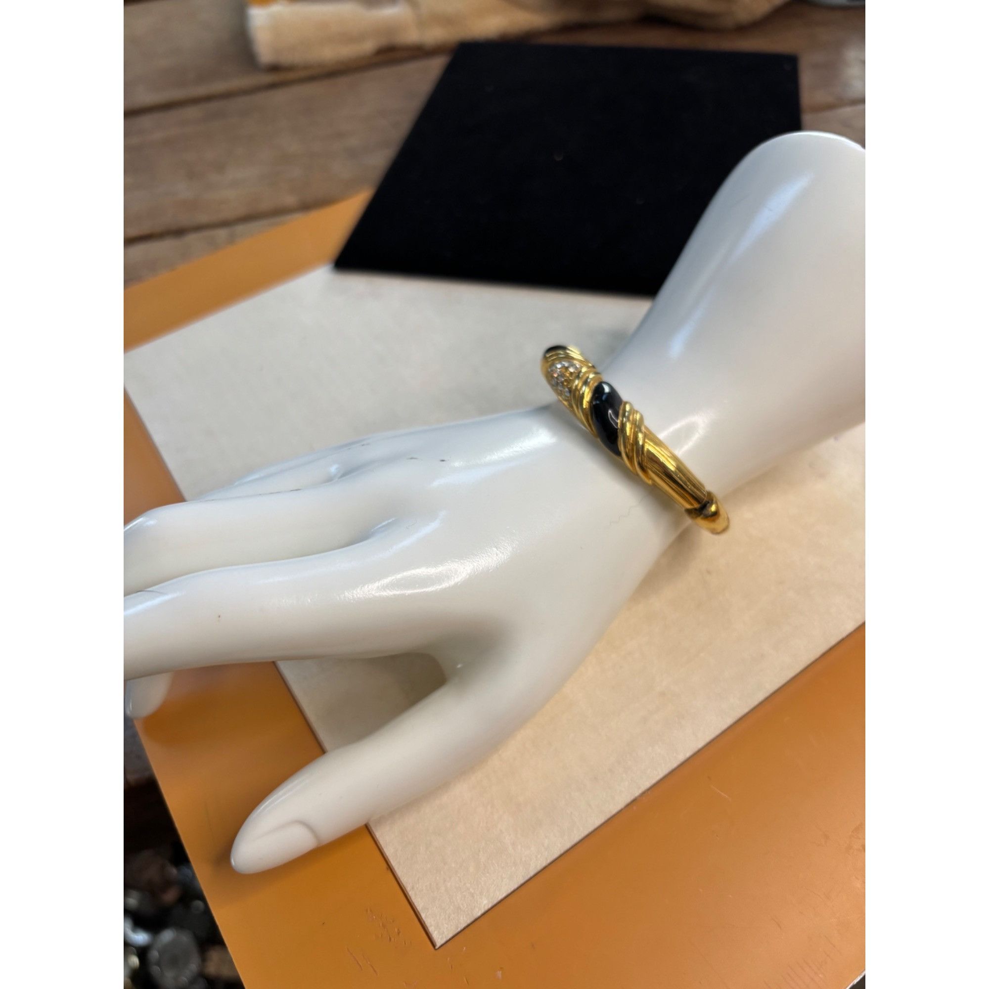 Other Gold-Tone Hinged Bangle Bracelet With Black Enamel & Rhinest Size ONE SIZE - 8 Thumbnail